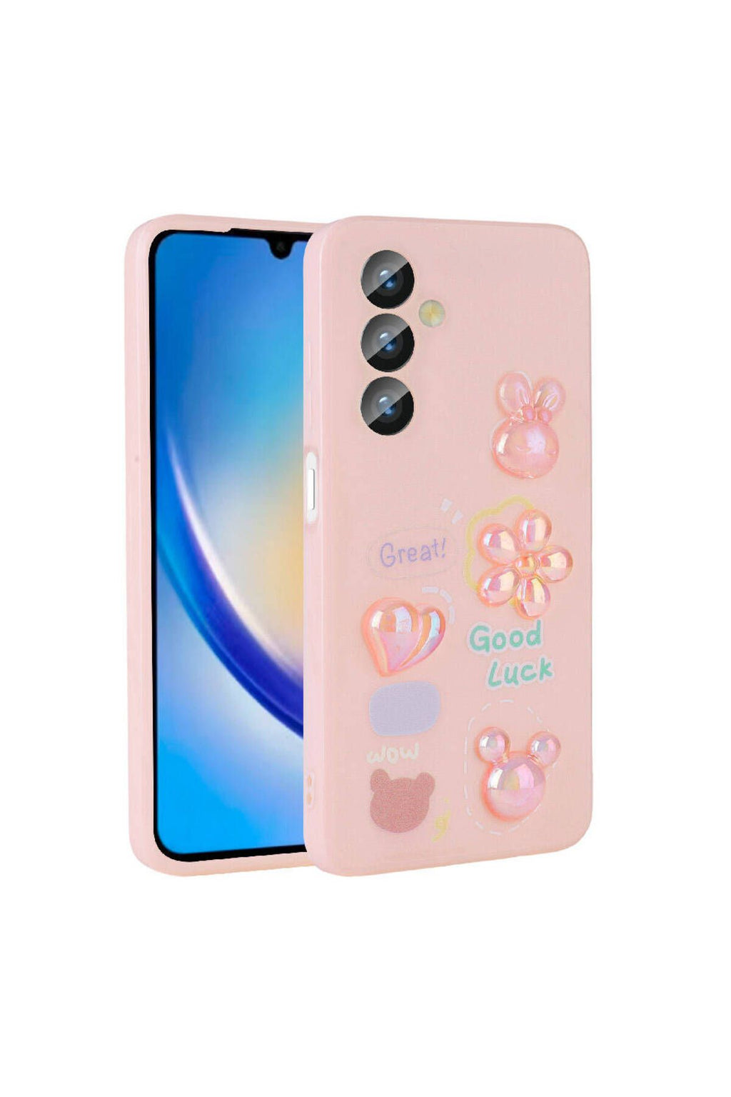Galaxy A34 Kılıf Kabartma Figürlü Parlak Zore Toys Silikon Kapak - Pembe