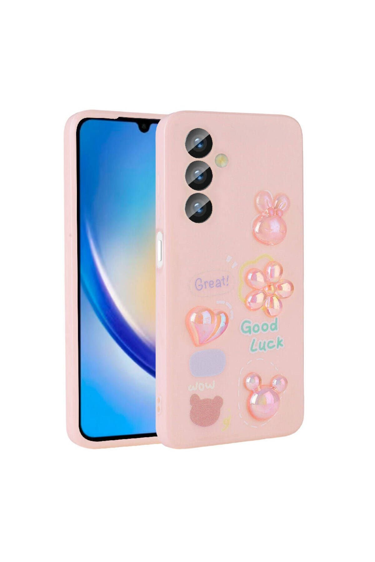 Galaxy A34 Kılıf Kabartma Figürlü Parlak Zore Toys Silikon Kapak - Pembe