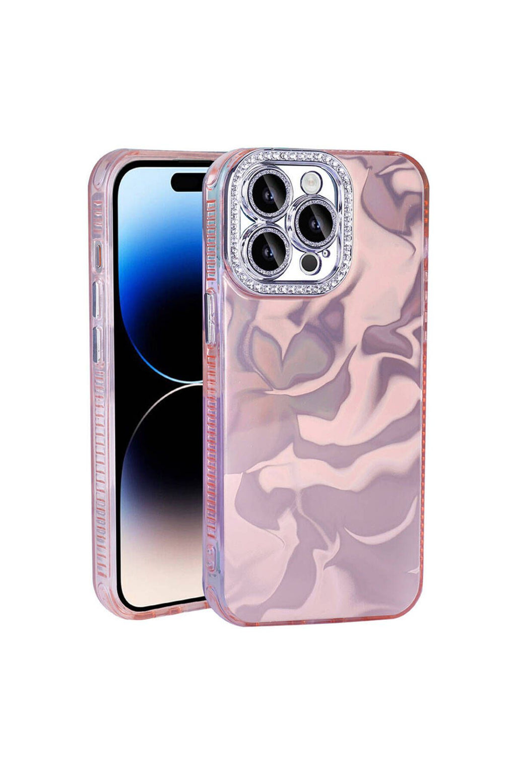 iPhone 15 Pro Max Kılıf Airbagli Parlak Taş Detay Tasarımlı Zore Esila Kapak - Pembe