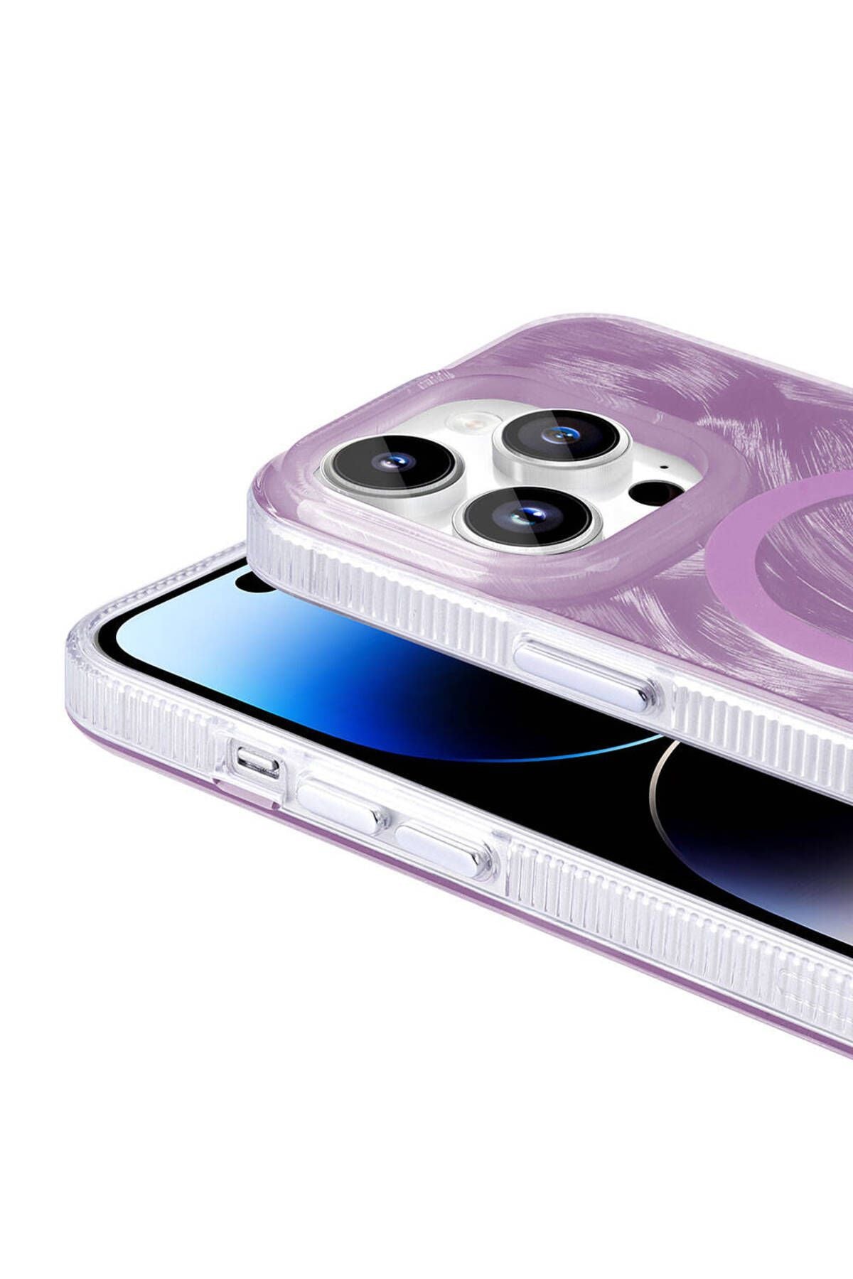 iPhone 14 Pro Uyumlu BTZ Kılıf Magsafe Şarj Özellikli Fırça Boya Desenli Zore Palet Kapak-Pembe