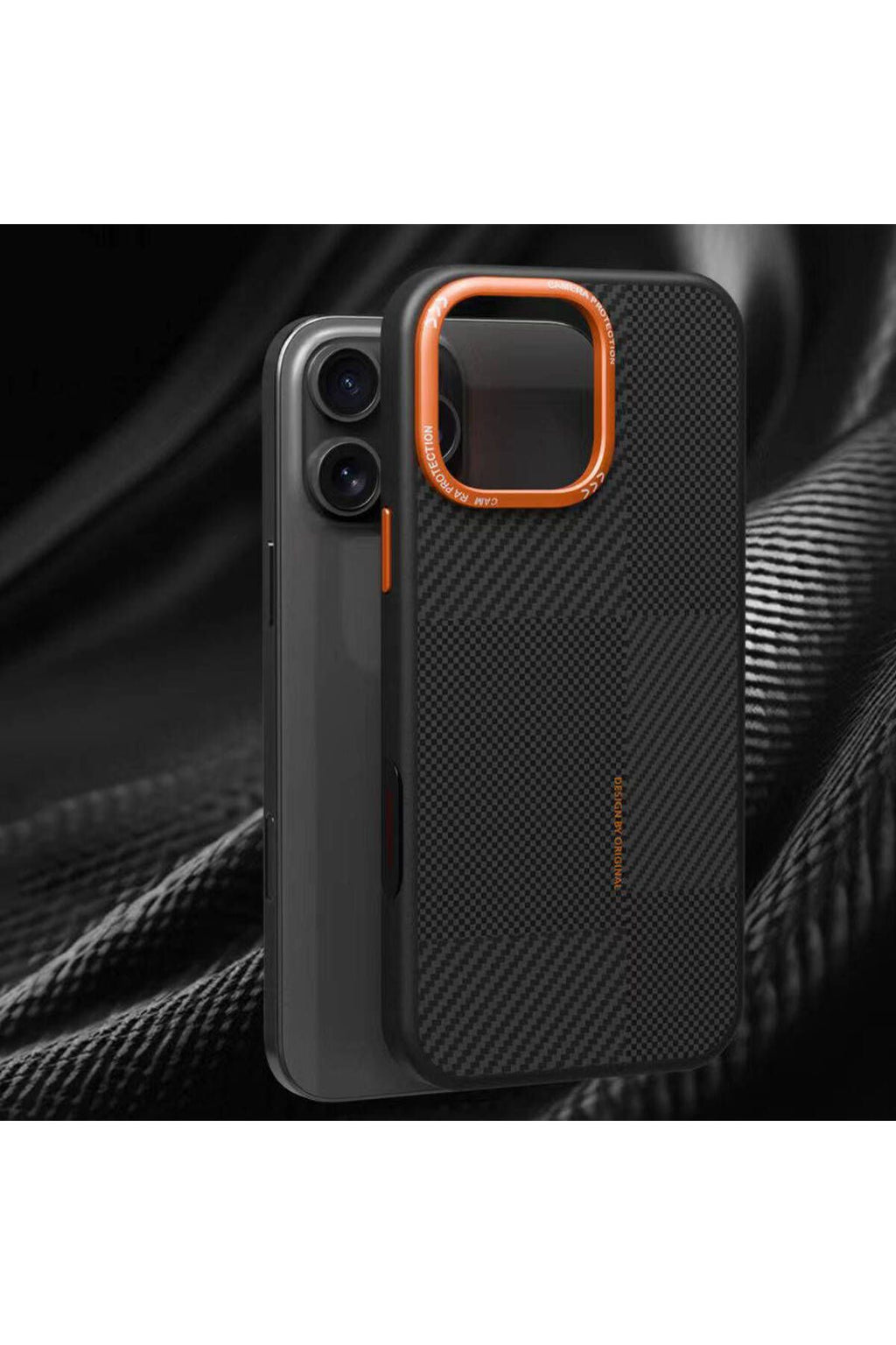 iPhone 15 Pro Kılıf Magsafe Şarj Özellikli Karbon Fiber Görünümlü Zore Kamp Kapak - Turuncu