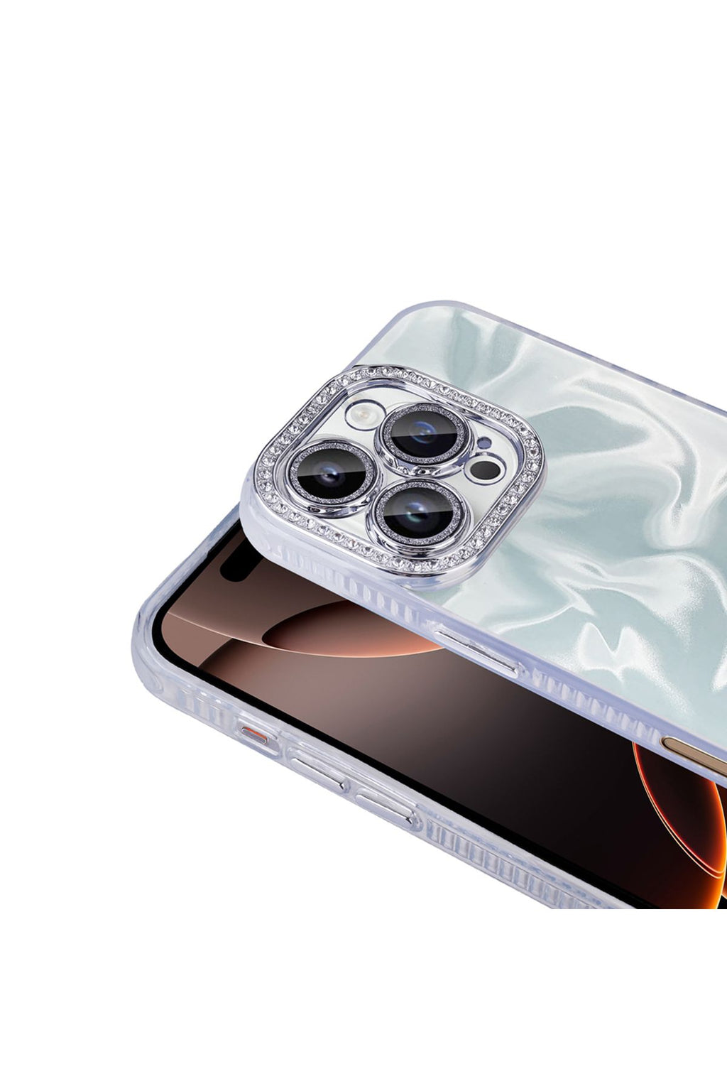 iPhone 16 Pro Max Kılıf Airbagli Parlak Taş Detay Tasarımlı Uyumlu Zore Esila Kapak-Pembe