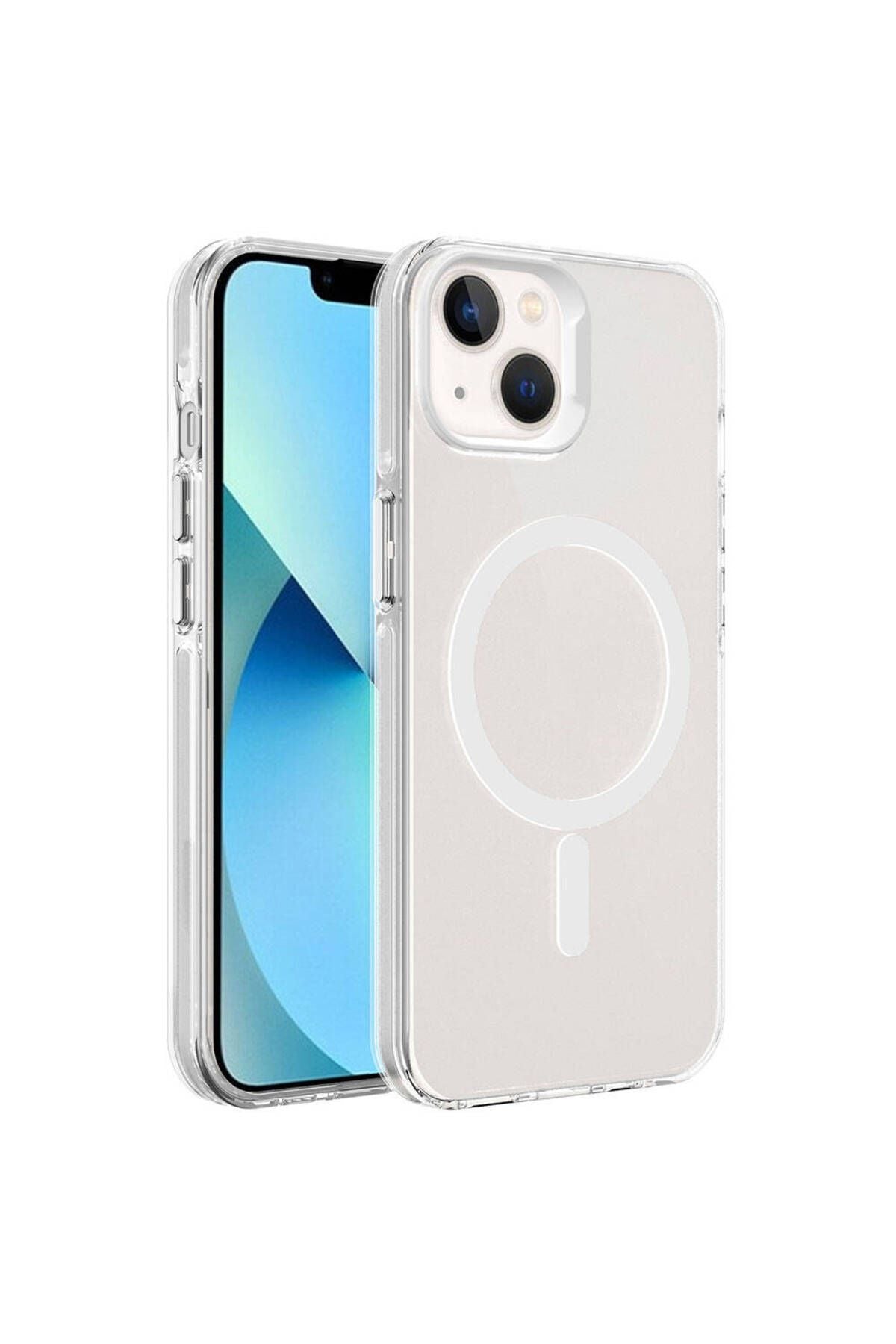 iPhone 15 Plus Uyumlu Zore Magsafe Şarj Özellikli Buzlu Transparan C-Pro Sert Kılıf-Renksiz