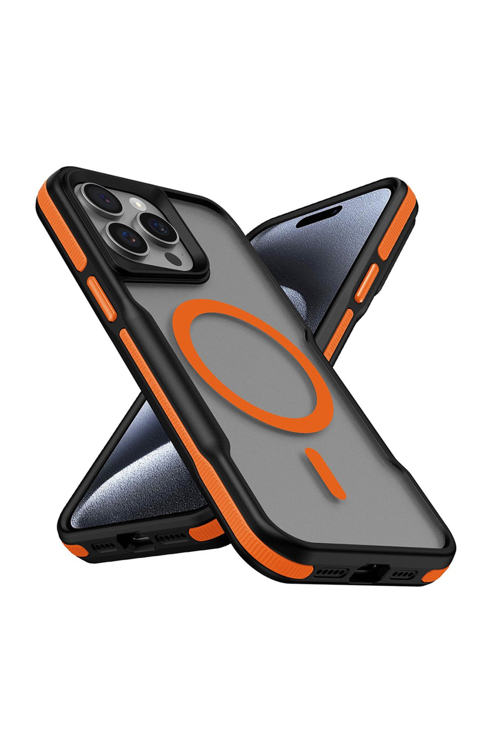 iPhone 15 Pro Max Uyumlu Magsafe Şarj Özellikli Renkli Kenar Airbag Şeritli Zore Lamer Kapak-Turuncu