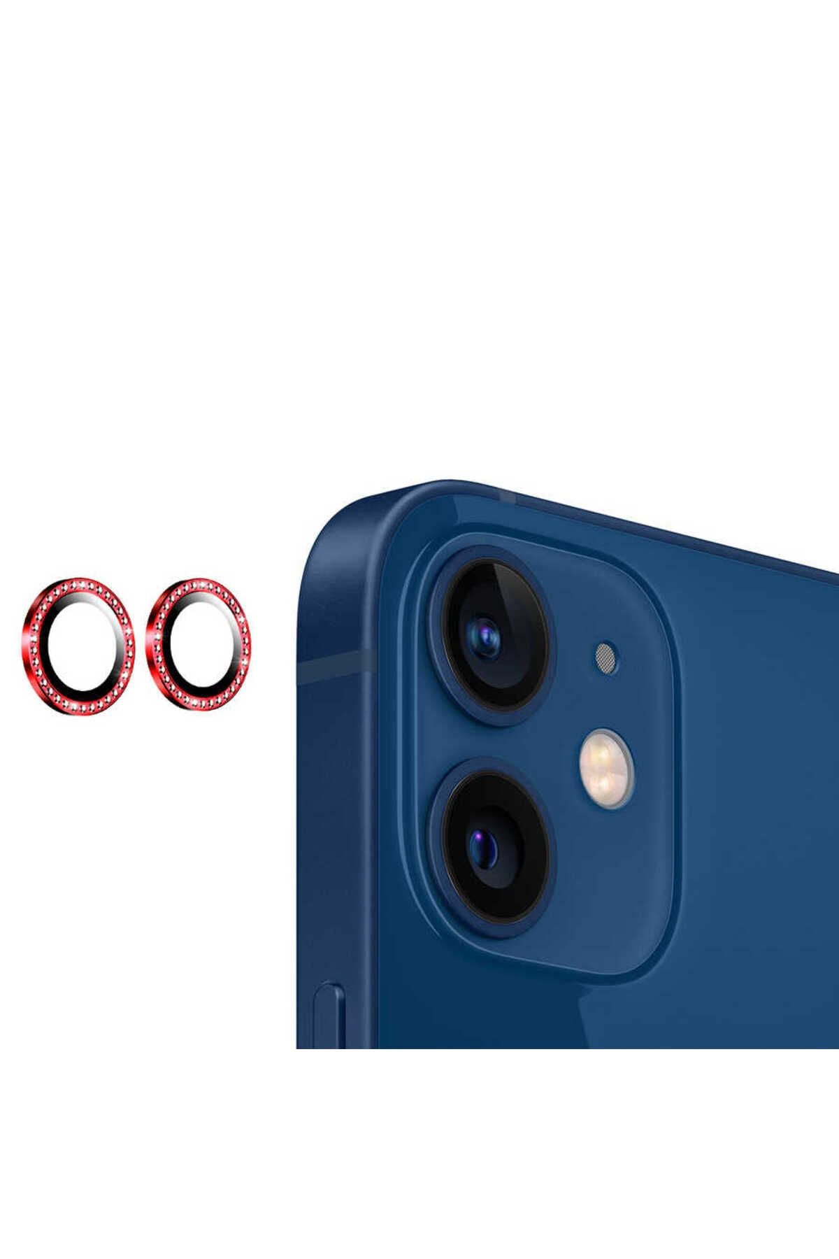 iPhone 12 Uyumlu Zore CL-06 Kamera Lens Koruyucu-Kırmızı