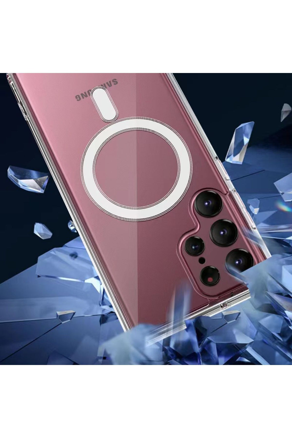 Galaxy S23 Ultra Uyumlu Zore Magsafe Şarj Özellikli Şeffaf Sert PC Zore Embos Kılıf-