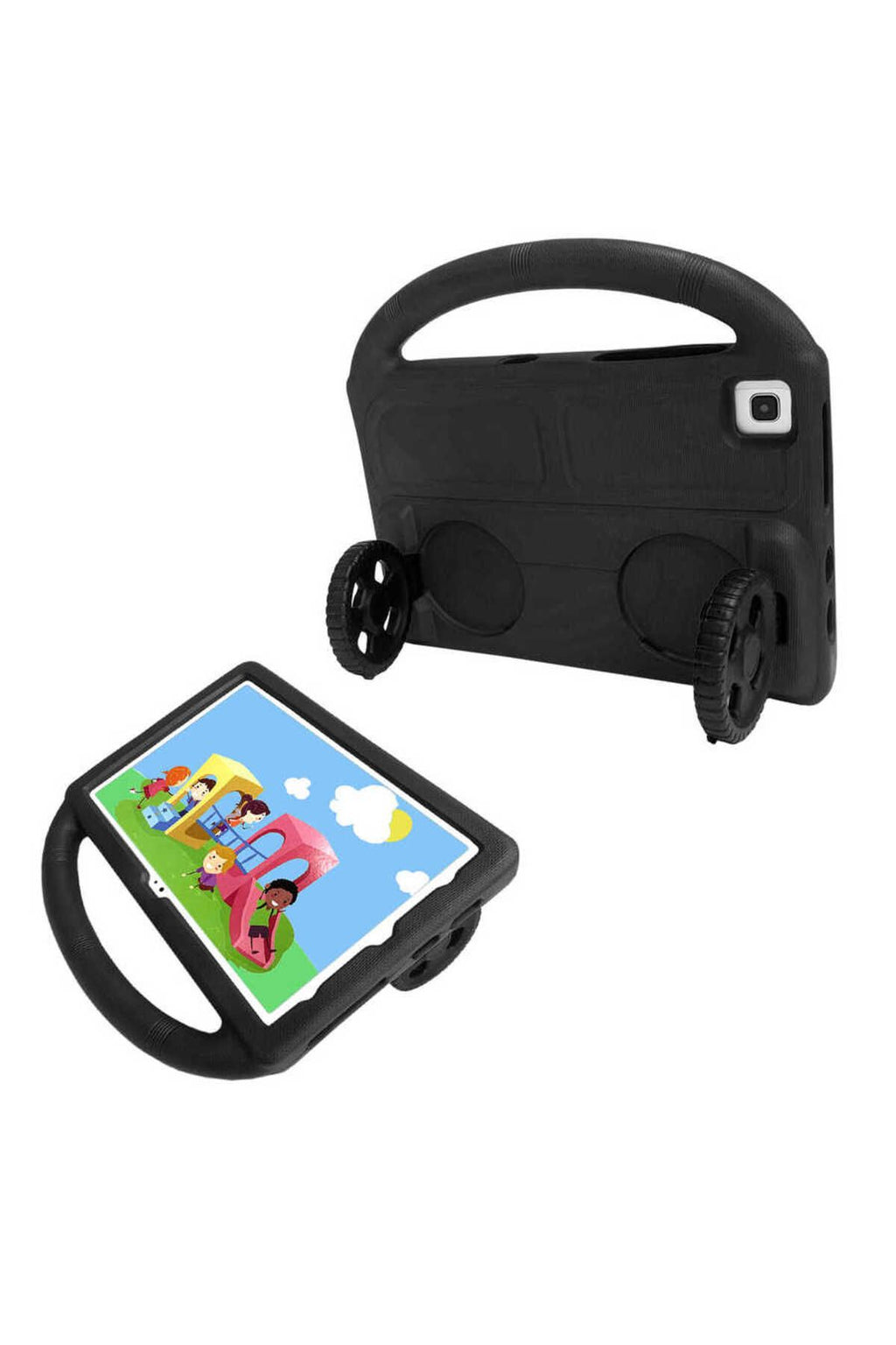Galaxy T720 Tab S5E  Uyumlu Zore Wheel Car Tekerlek Standlı Tablet Eva Silikon Kılıf-Siyah