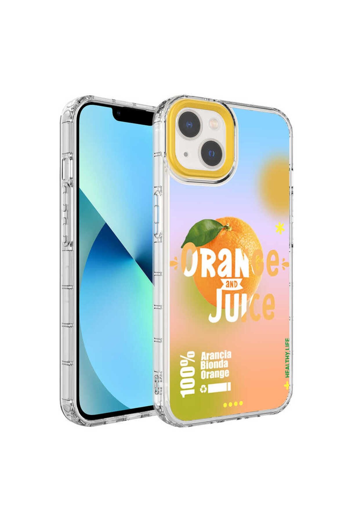 iPhone 14 Uyumlu Kamera Korumalı Renkli Desenli Sert Silikon Zore Korn Kılıf-NO3