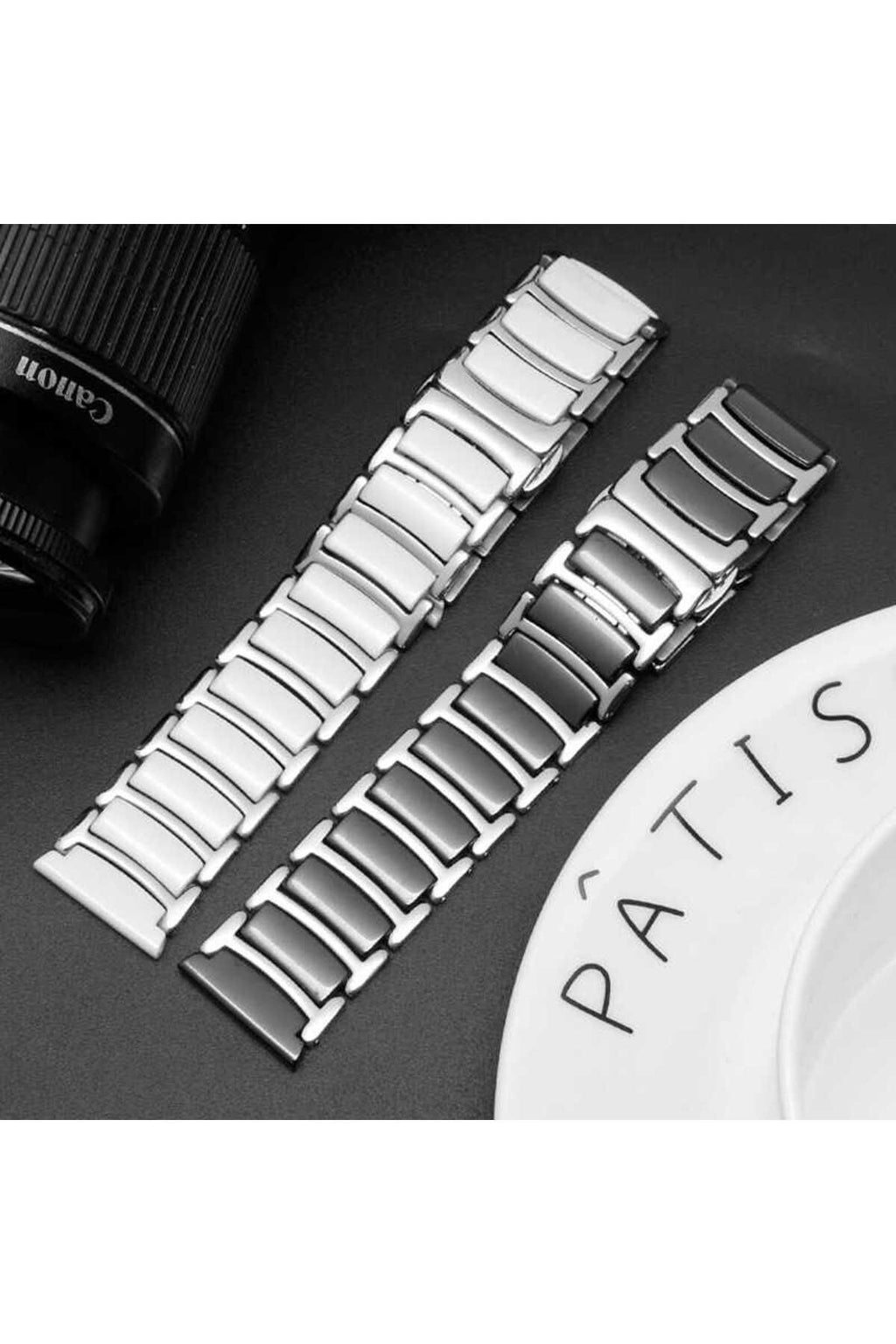 Galaxy Watch 46mm (22mm) Seramik Metal Zore Kordon-Beyaz-Gold