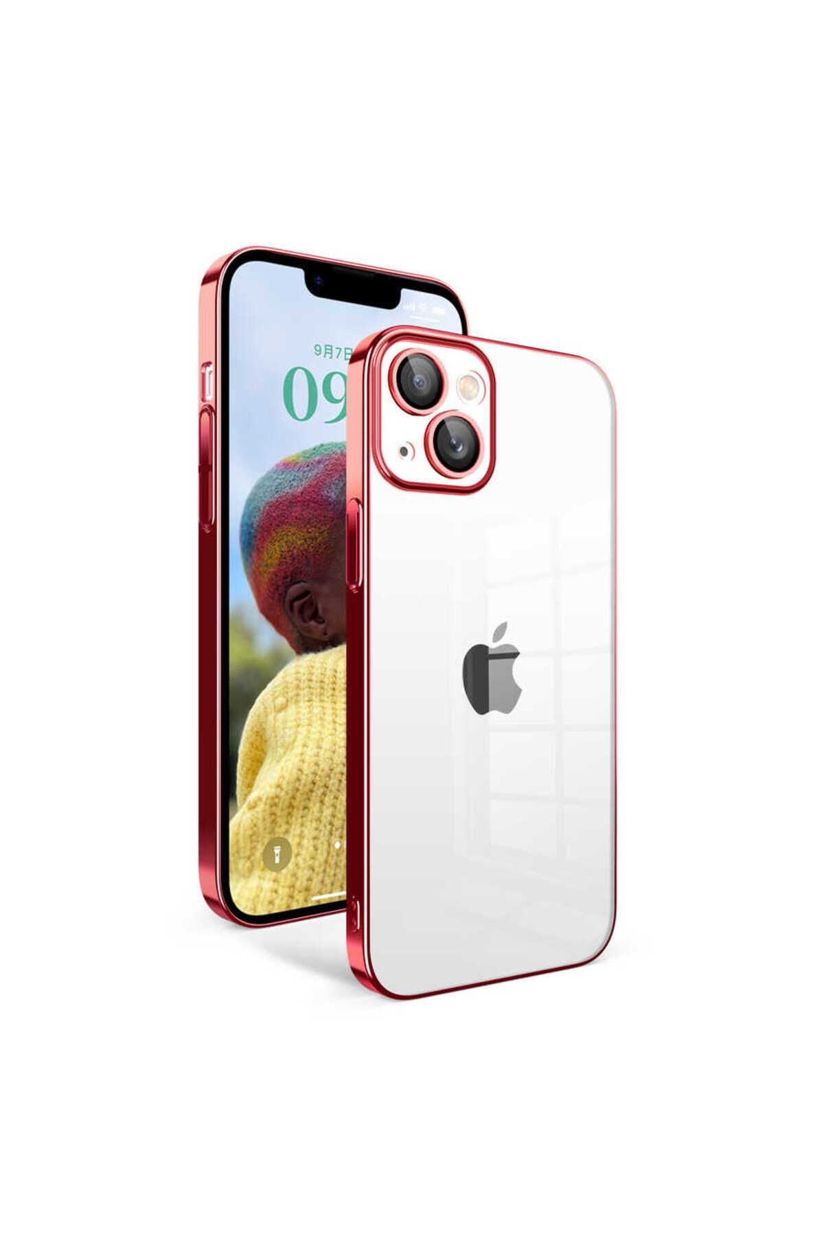 iPhone 14 Uyumlu Kamera Korumalı Renkli Çerçeveli Zore Garaj Kılıf-Lila