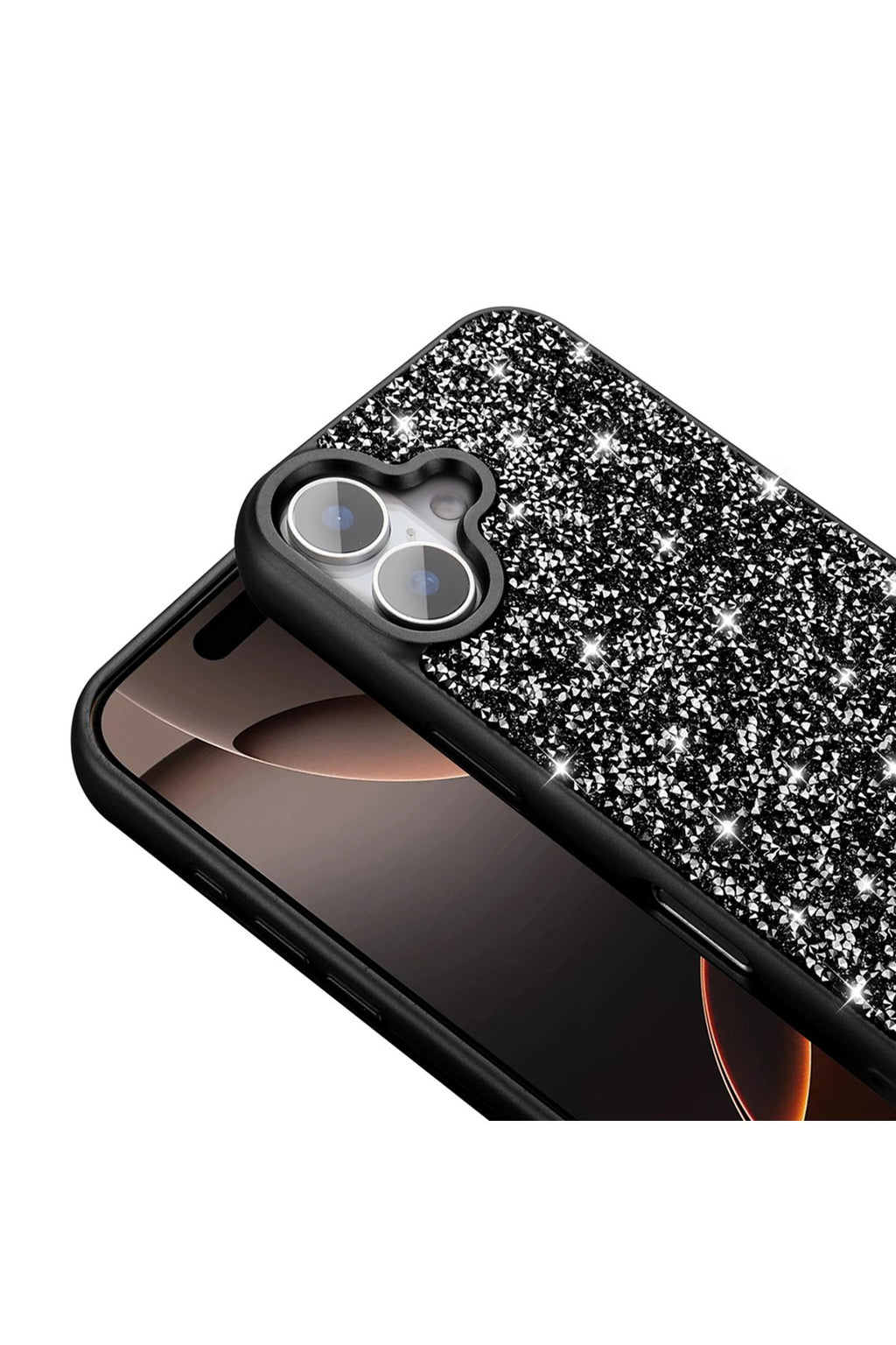 iPhone 16 Plus Kılıf Parlak Taşlı Tasarım Zore Pırlanta Kapak - Siyah