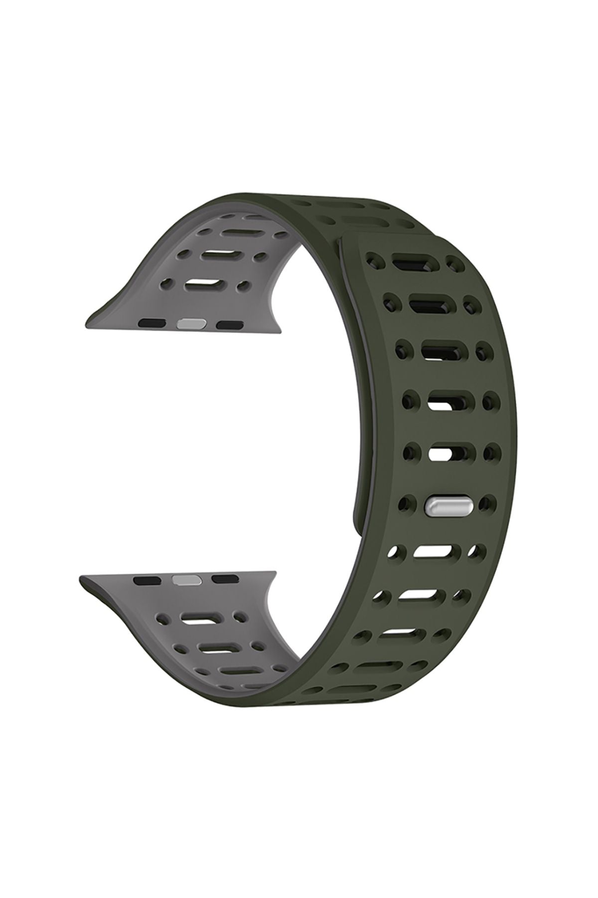 Watch Ultra 49mm Uyumlu Zore KRD-124 Silikon Kordon Strap Kayış-Koyu Yeşil-Gri