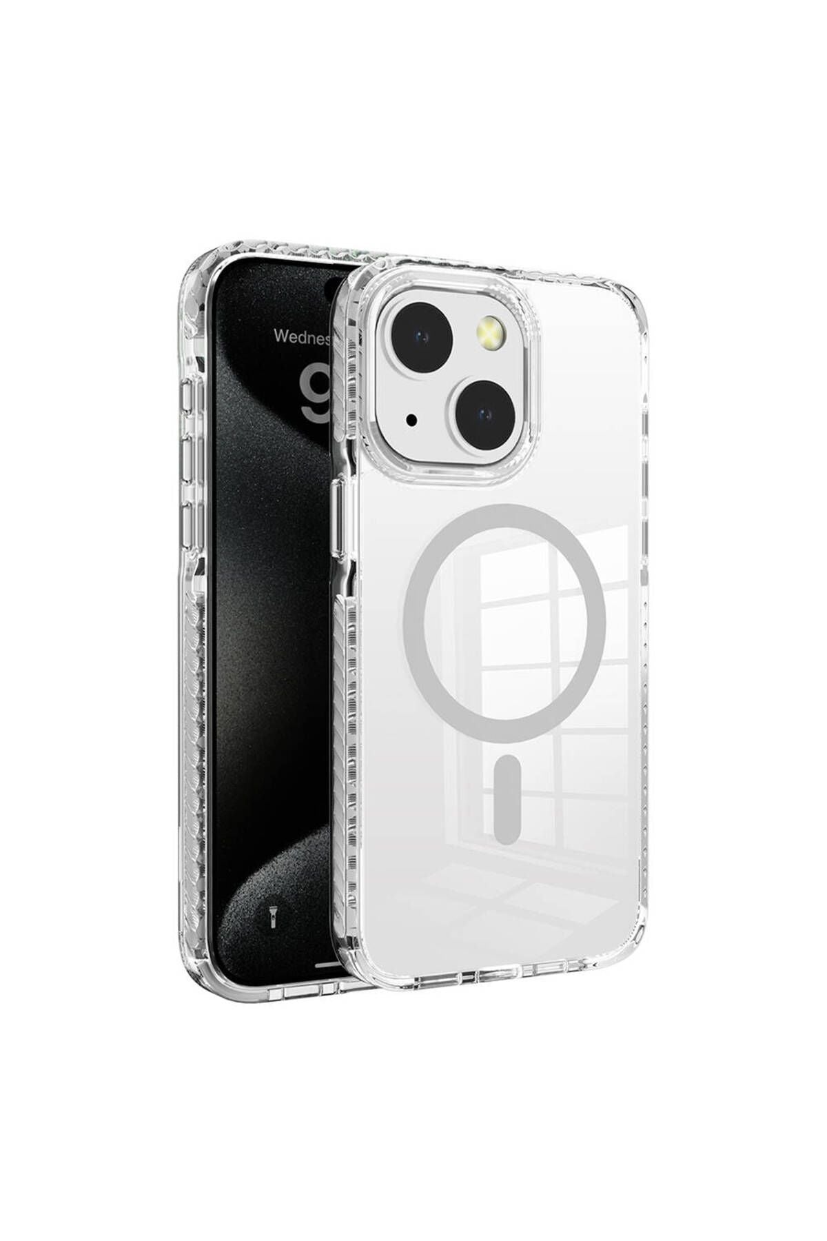 iPhone 15 Kılıf Magsafe Şarj Özellikli Airbagli Takılabilir Askı Aparatlı Zore Nana Kapak - Gri