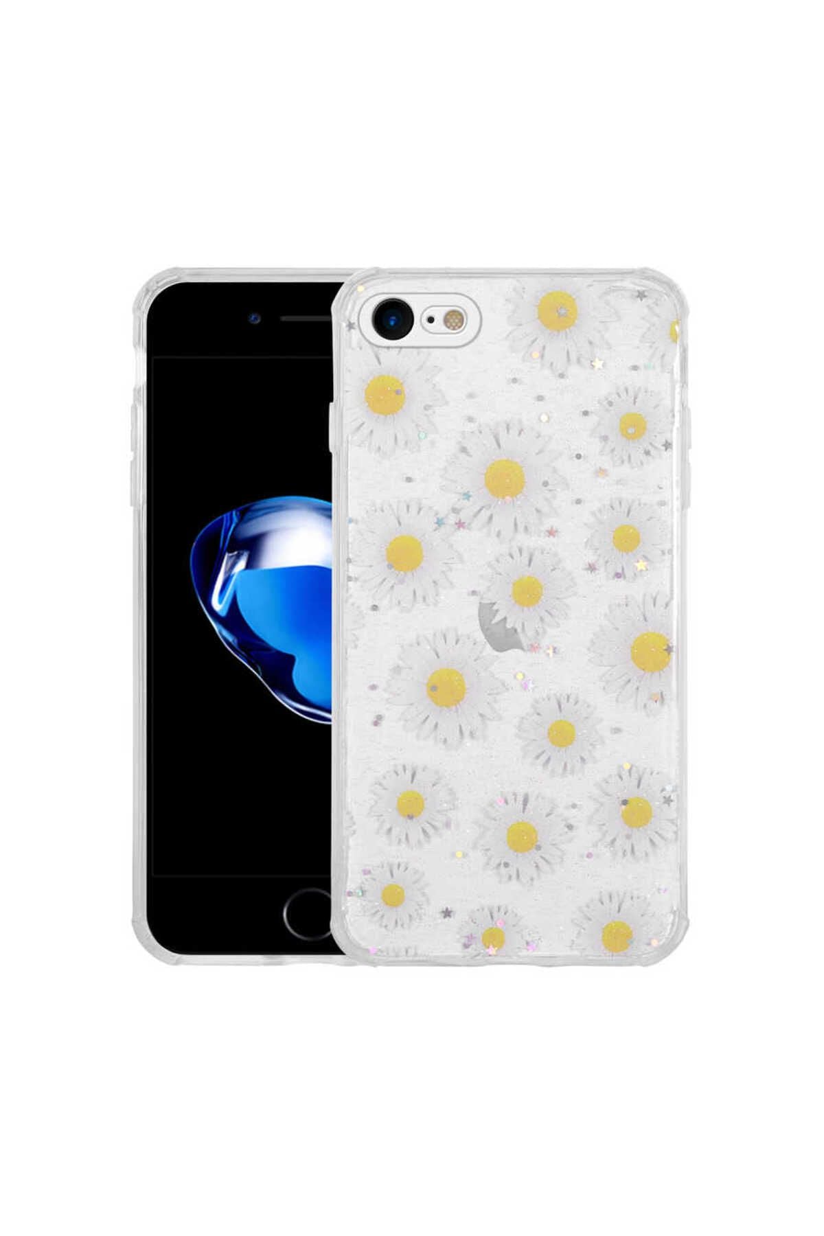 iPhone SE 2022 Uyumlu Simli Desenli Kamera Korumalı Parlak Zore Popy Kılıf-PaNSM-ya