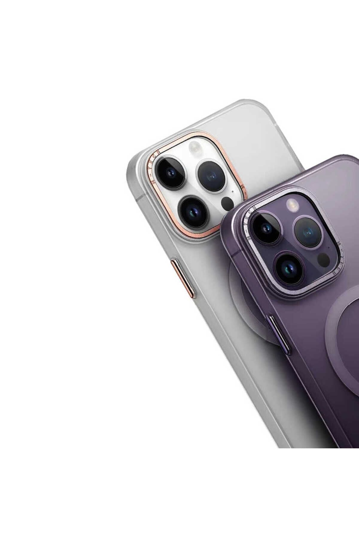 iPhone 14 Pro Uyumlu Magsafe Şarj Özellikli Buzlu Sert PC Zore Tuval Kılıf-Derin Mor