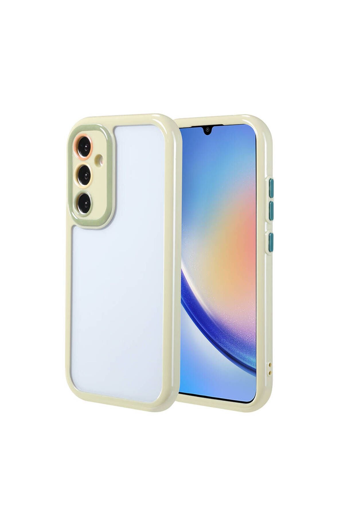 Galaxy A34 Kılıf Kamera Korumalı Renkli Kenar ve Çerçeve Tasarımlı Zore Vitamin Kapak-Mürdüm