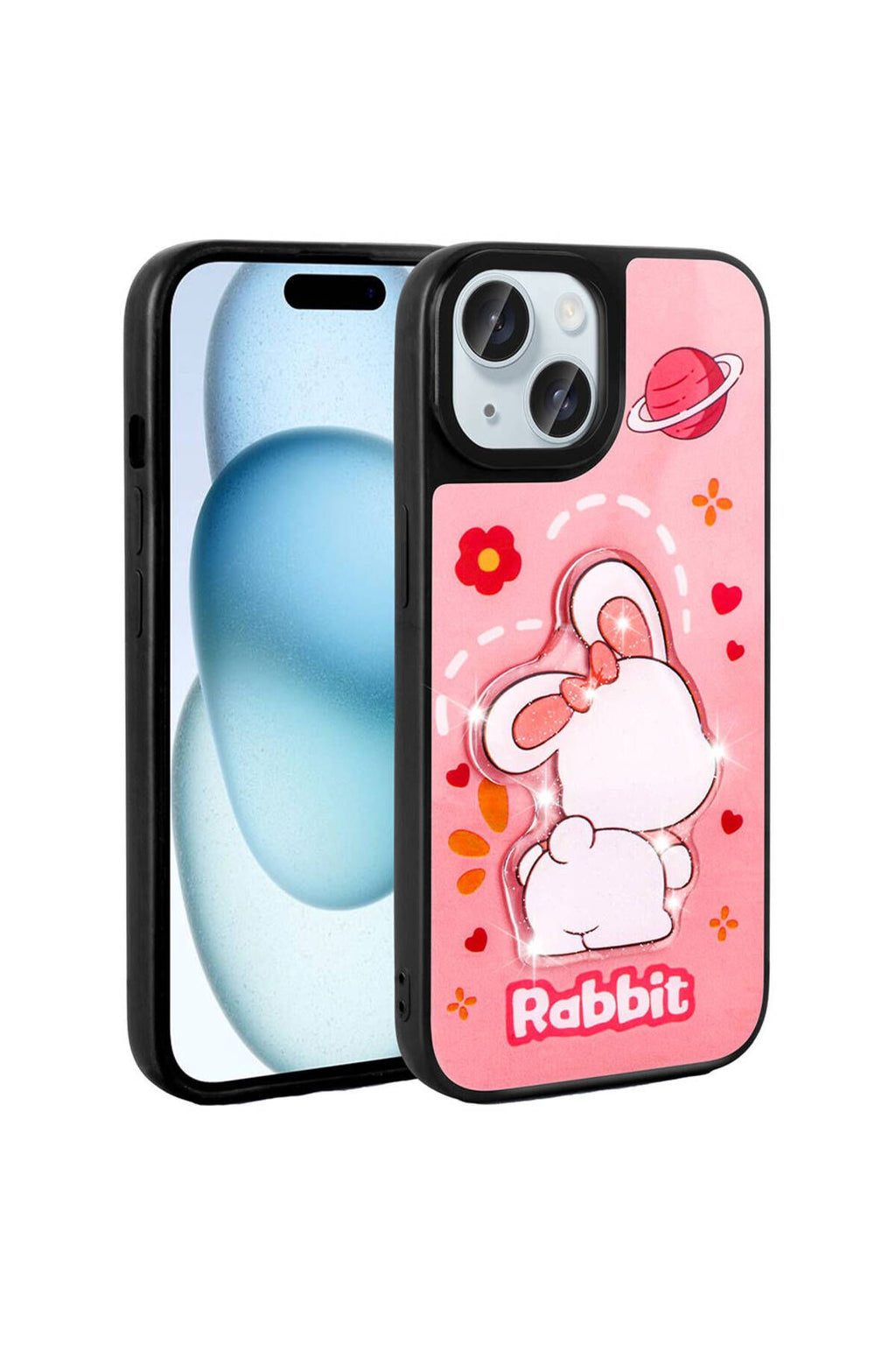 iPhone 15 Kılıf Parlayan Kabartmalı İkonik Figürlü Zore Amas Silikon Kapak - Pembe