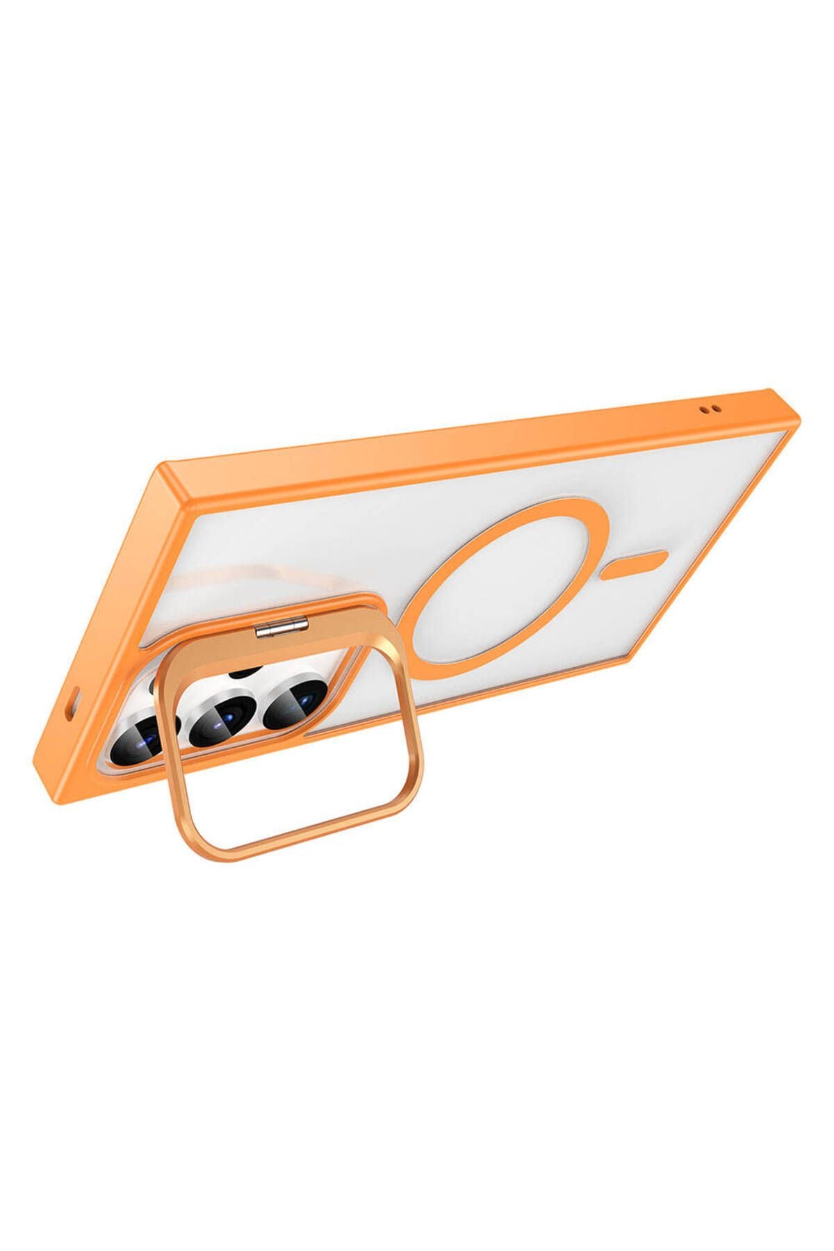 Galaxy S23 Ultra Kılıf Magsafe Şarj Özellikli Standlı Zore Magsafe Klon Kapak - Turuncu