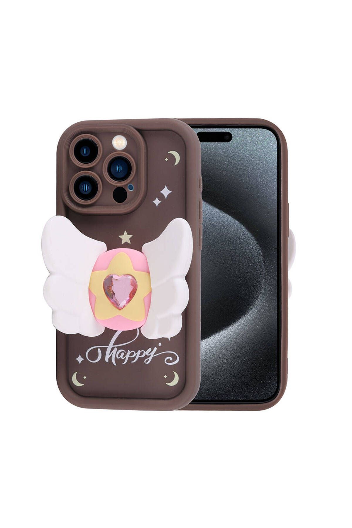 iPhone 15 Pro Max Kılıf Kamera Korumalı Figür Tasarımlı Zore Kapya Kapak-Pembe Açık