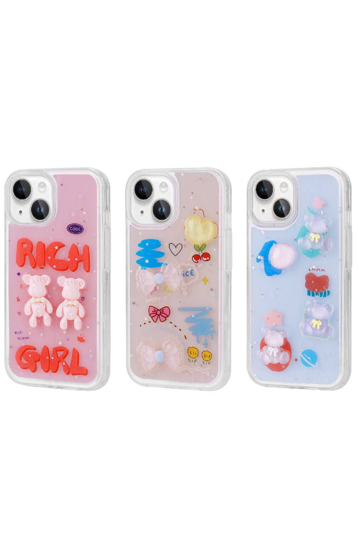 iPhone 14 Uyumlu Kabartma Figürlü Parlak Zore Minimini Silikon Kılıf-Pembe