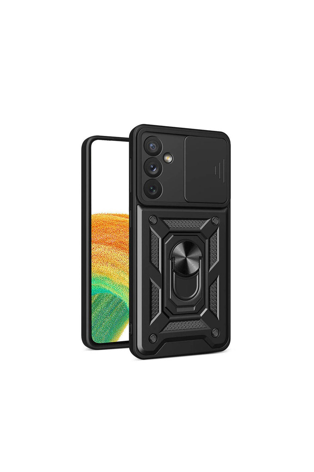 Galaxy A34 Kılıf Magnetik Standlı Kamera Korumalı Zore Sürgülü Vega Kapak - Siyah