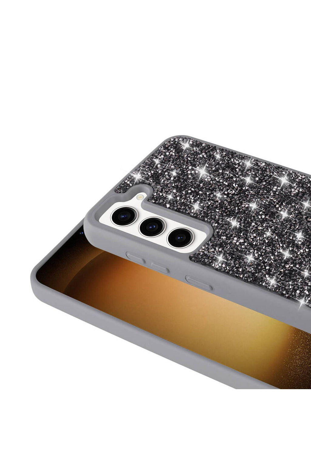 Galaxy S23 Uyumlu Parlak Taşlı Tasarım Pırlanta Zore Kılıf-Gri