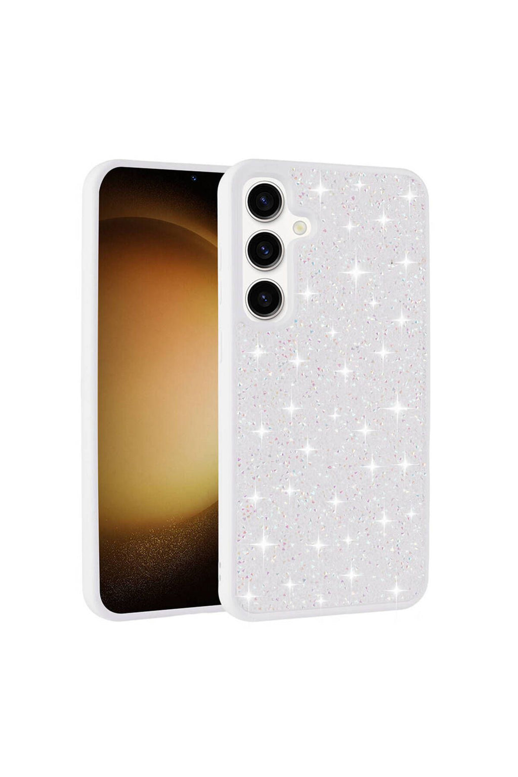Galaxy S24 Plus Uyumlu Parlak Taşlı Tasarım Pırlanta Zore Kılıf-Beyaz