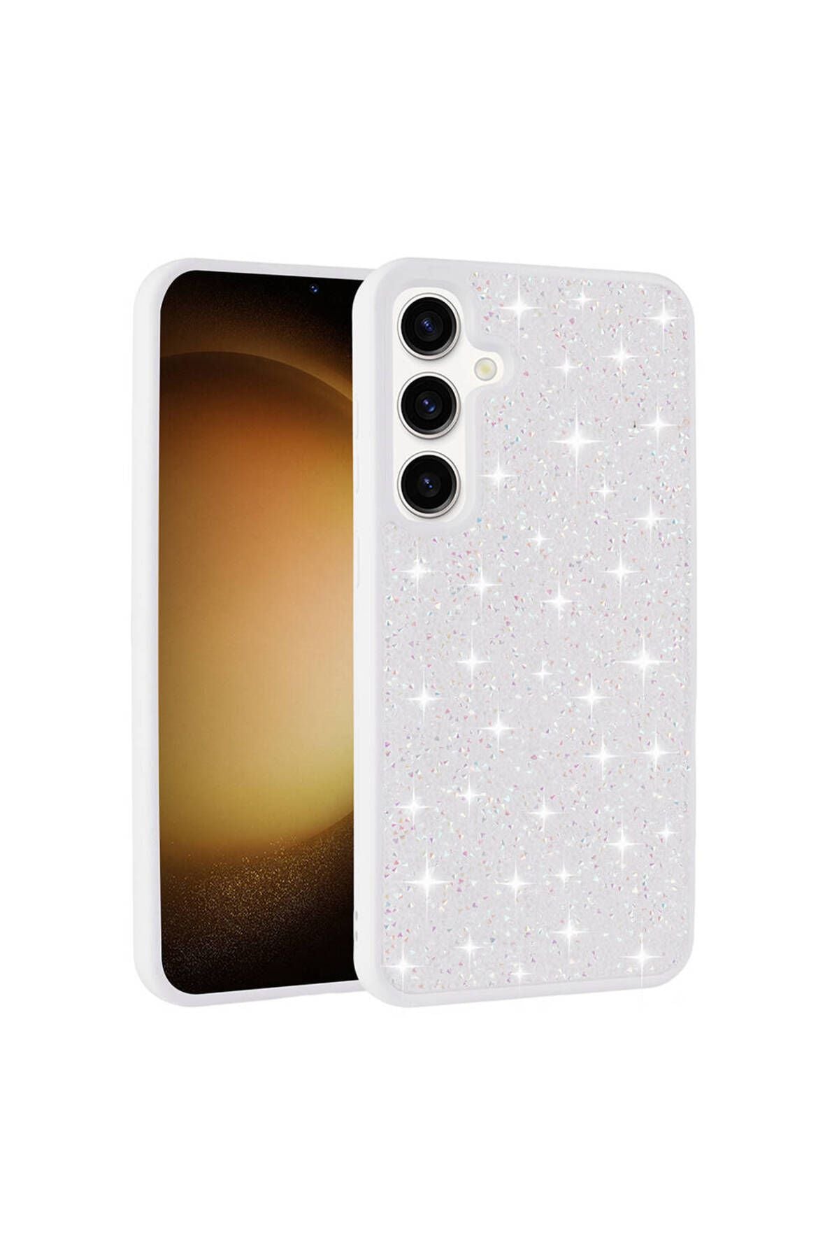 Galaxy S24 Plus Uyumlu Parlak Taşlı Tasarım Pırlanta Zore Kılıf-Beyaz