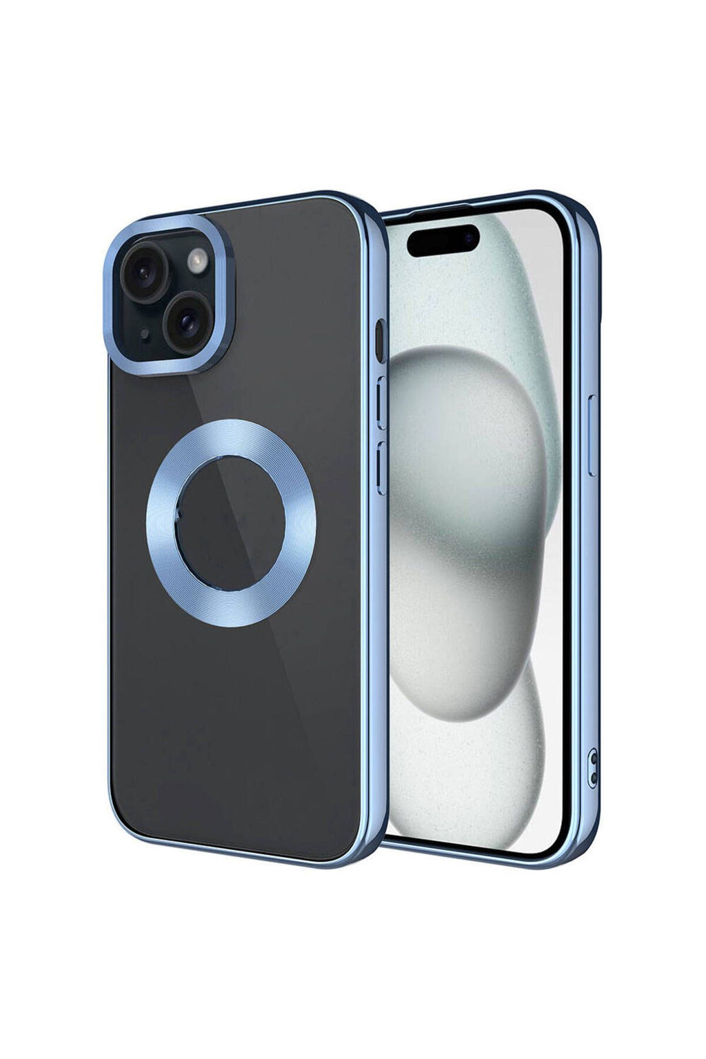 iPhone 15 Uyumlu Tek Kamera Çerçeveli Logo Gösteren Zore Omega Kılıf-Sierra Mavi