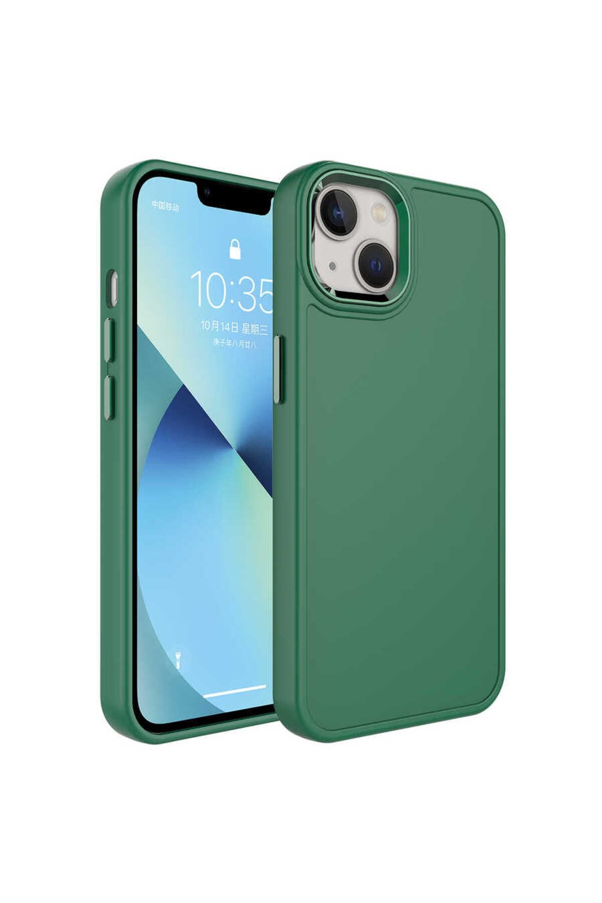 iPhone 14 Uyumlu Metal Çerçeve ve Buton Tasarımlı Sert Zore Botox Kılıf-Lila