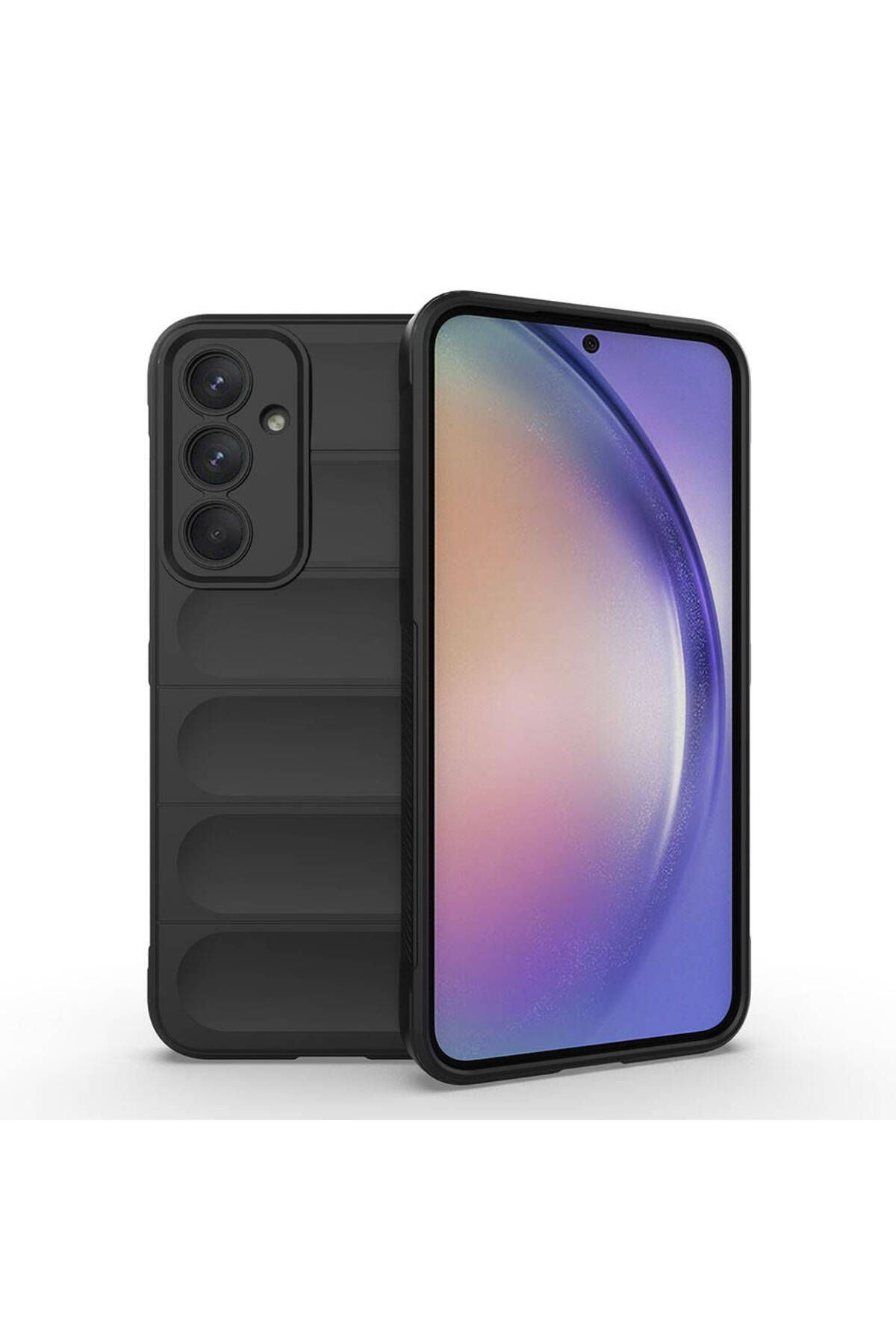 Galaxy A35 Kılıf Esnek TPU Oyuklu Arka Yüzey Tasarımlı TQR Etnik Silikon Kapak - Siyah