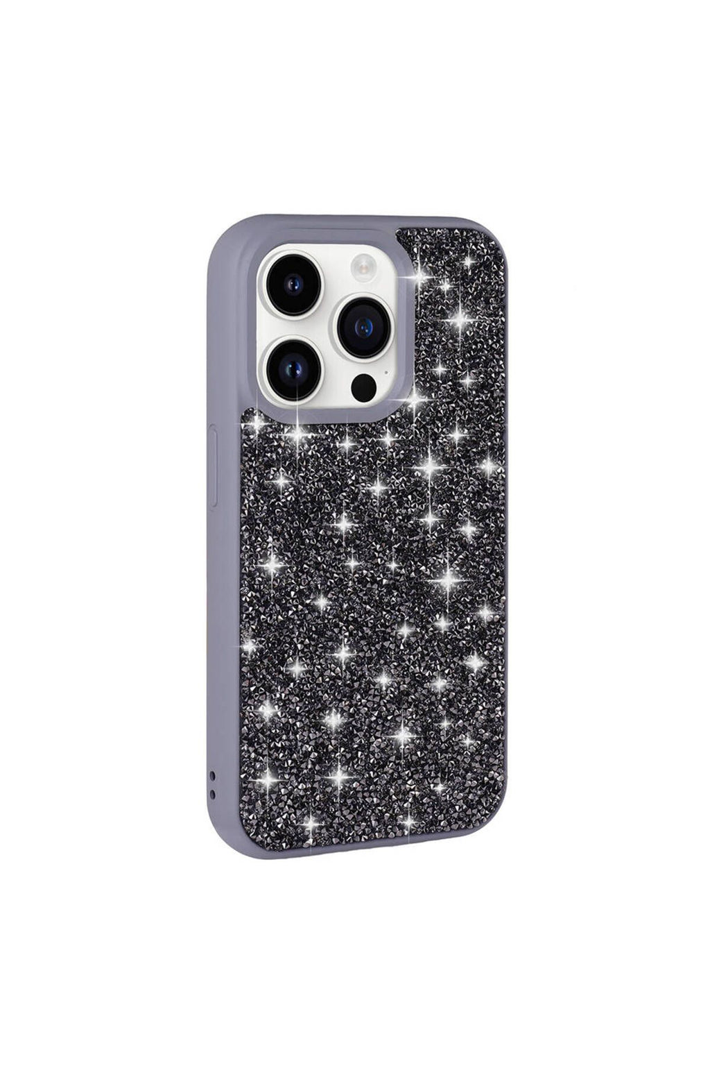iPhone 14 Pro Uyumlu Parlak Taşlı Tasarım Pırlanta Zore Kılıf-Gri