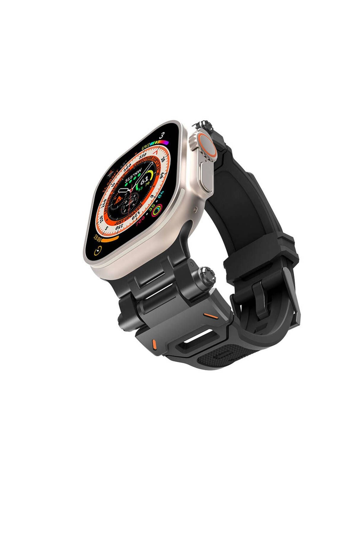 Watch Ultra 49mm CLO- KRD-108 Metal Başlıklı Silikon Kordon-Starlight-Mavi