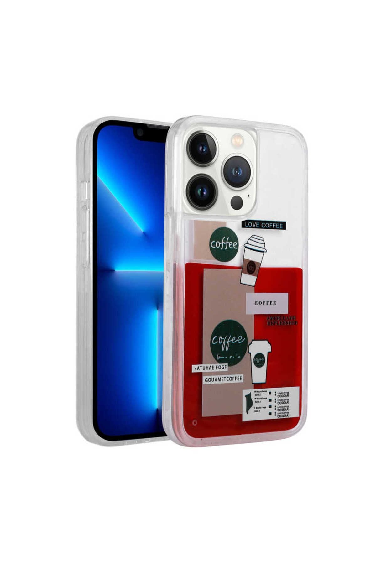 iPhone 14 Pro Uyumlu Desenli Sıvılı Zore Drink Silikon Kılıf-NO1