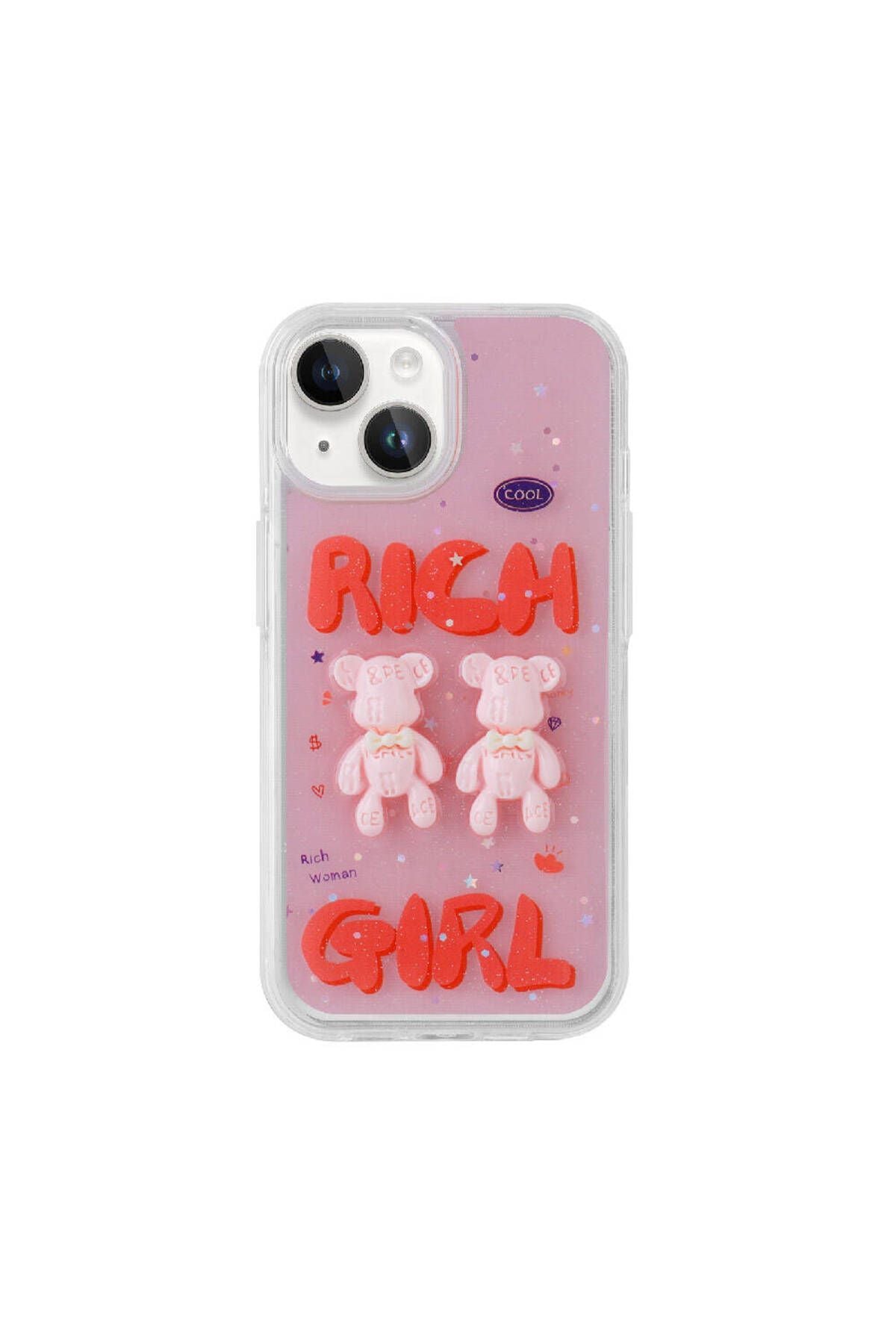 iPhone 14 Uyumlu Kabartma Figürlü Parlak Zore Minimini Silikon Kılıf-Pembe