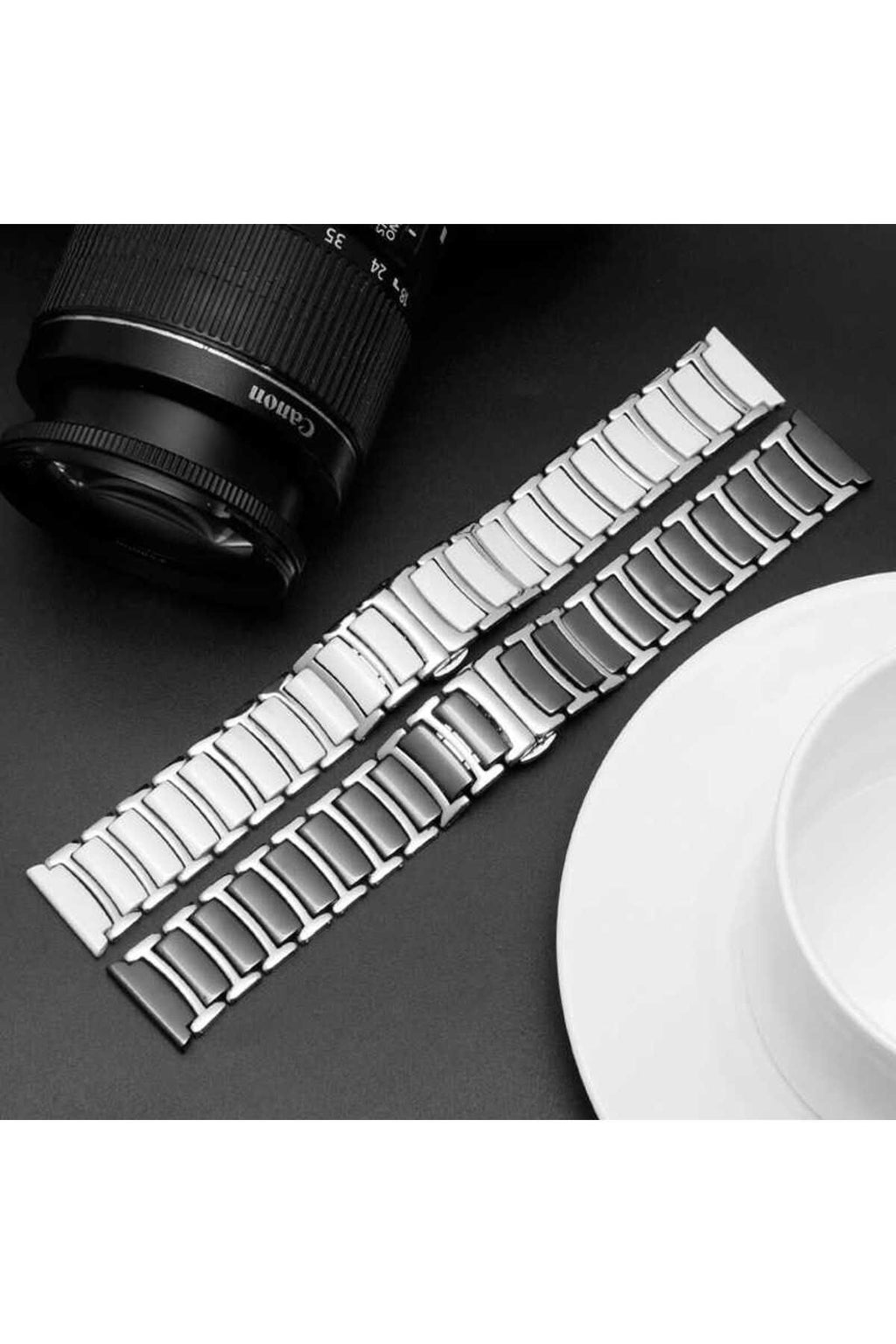 Galaxy Watch 42mm (20mm) Seramik Metal Zore Kordon Beyaz-Gold