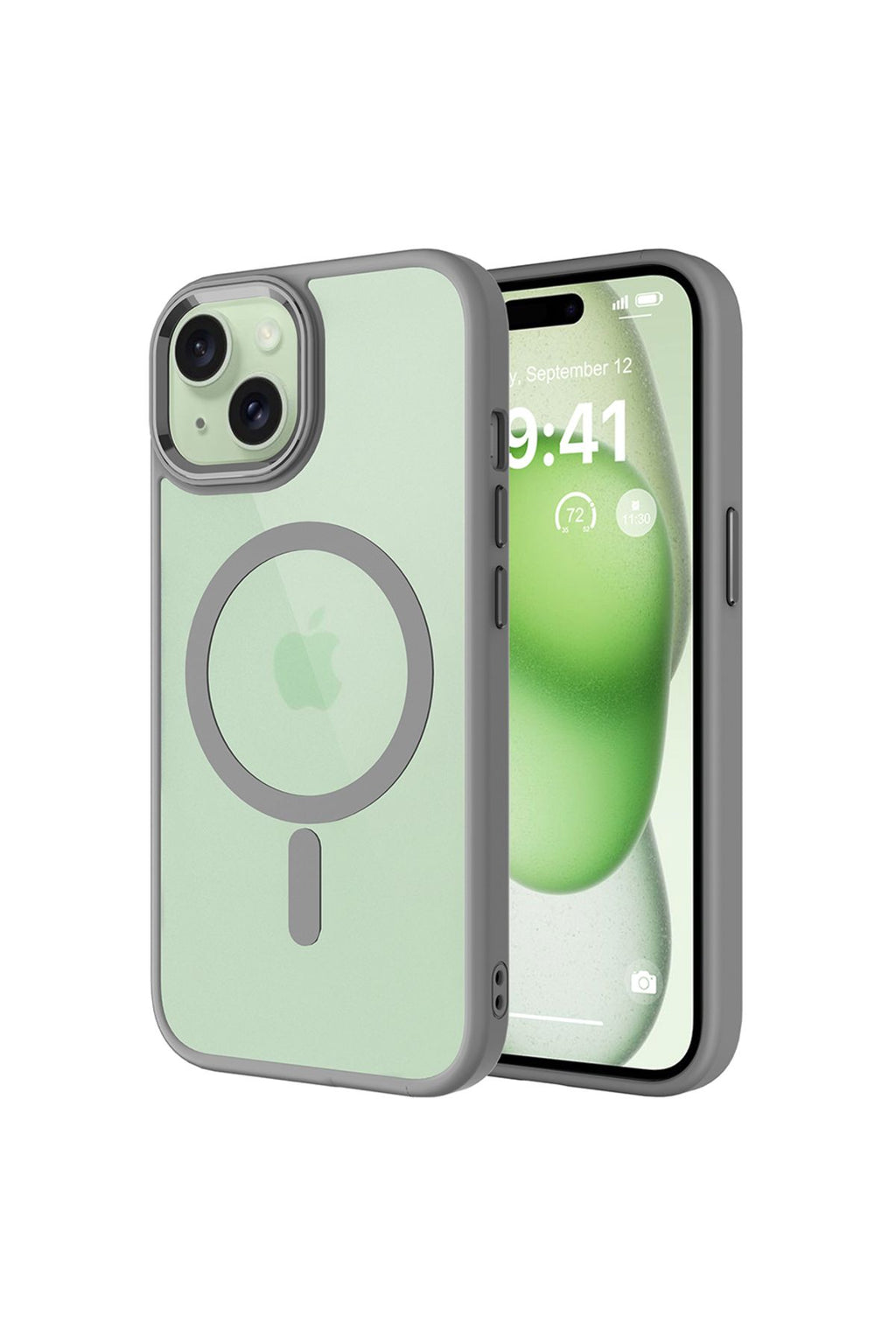 iPhone 15 Kılıf Wireless Şarj Özellikli Zore Krom Magsafe Silikon Kapak - Gri