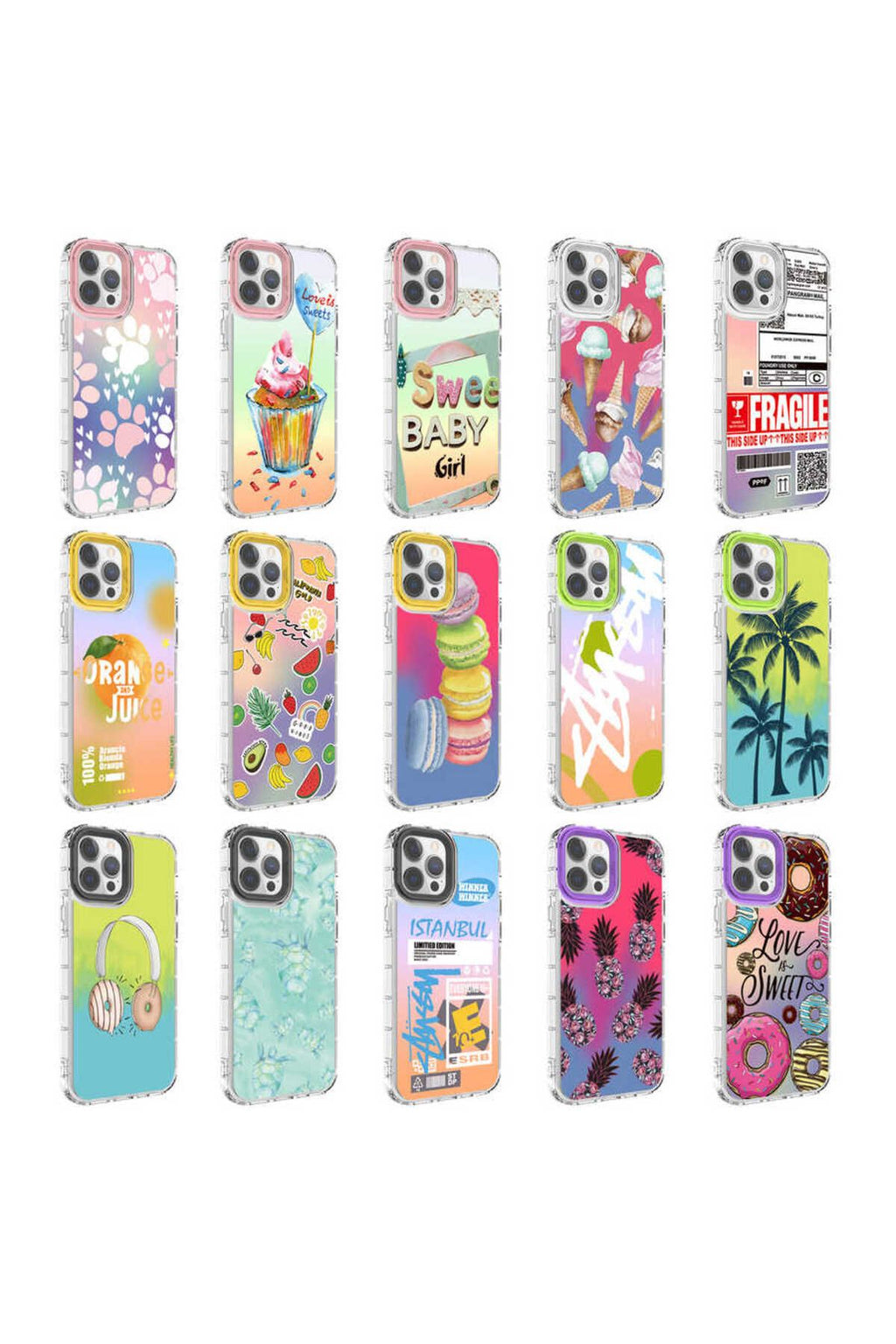 iPhone 14 Pro Uyumlu Kamera Korumalı Renkli Desenli Sert Silikon Zore Korn Kılıf-NO15