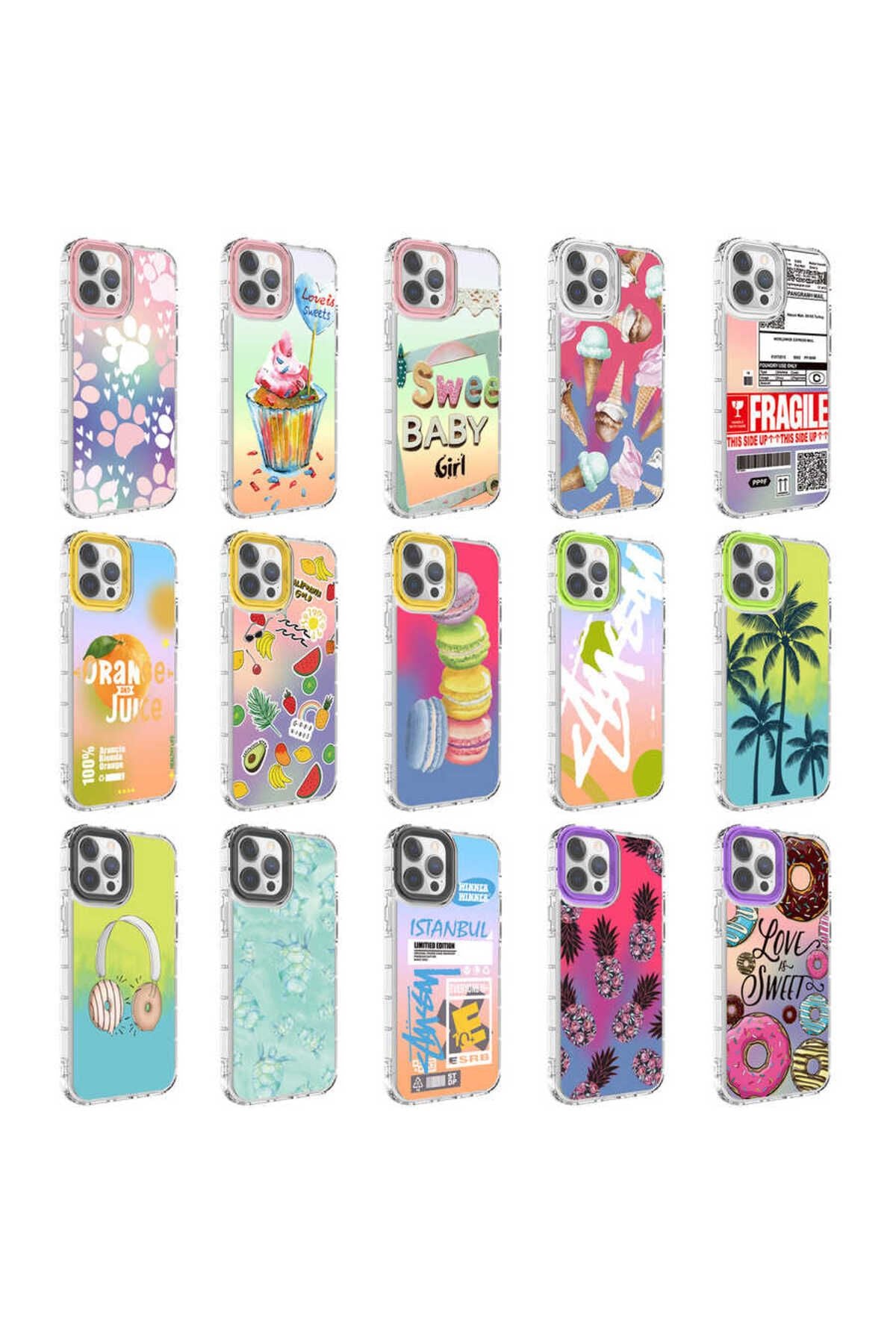 iPhone 14 Pro Uyumlu Kamera Korumalı Renkli Desenli Sert Silikon Zore Korn Kılıf-NO15