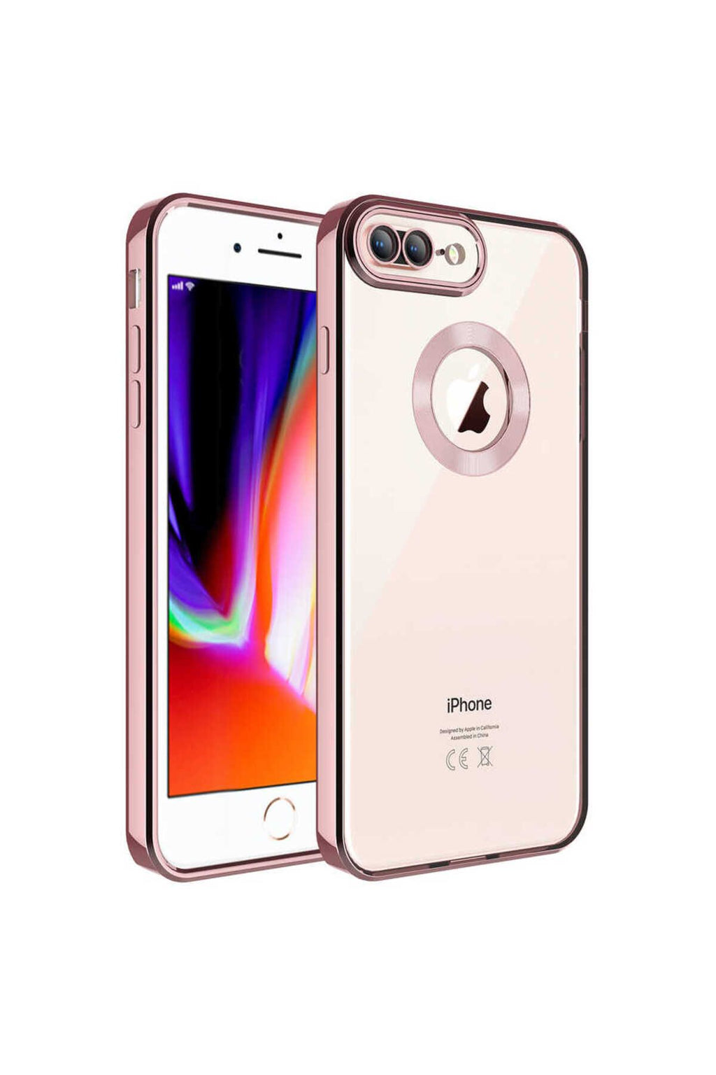 iPhone 8 Plus Kılıf Kamera Korumalı Logo Gösteren RNTC Omega Kapak - Rose Gold