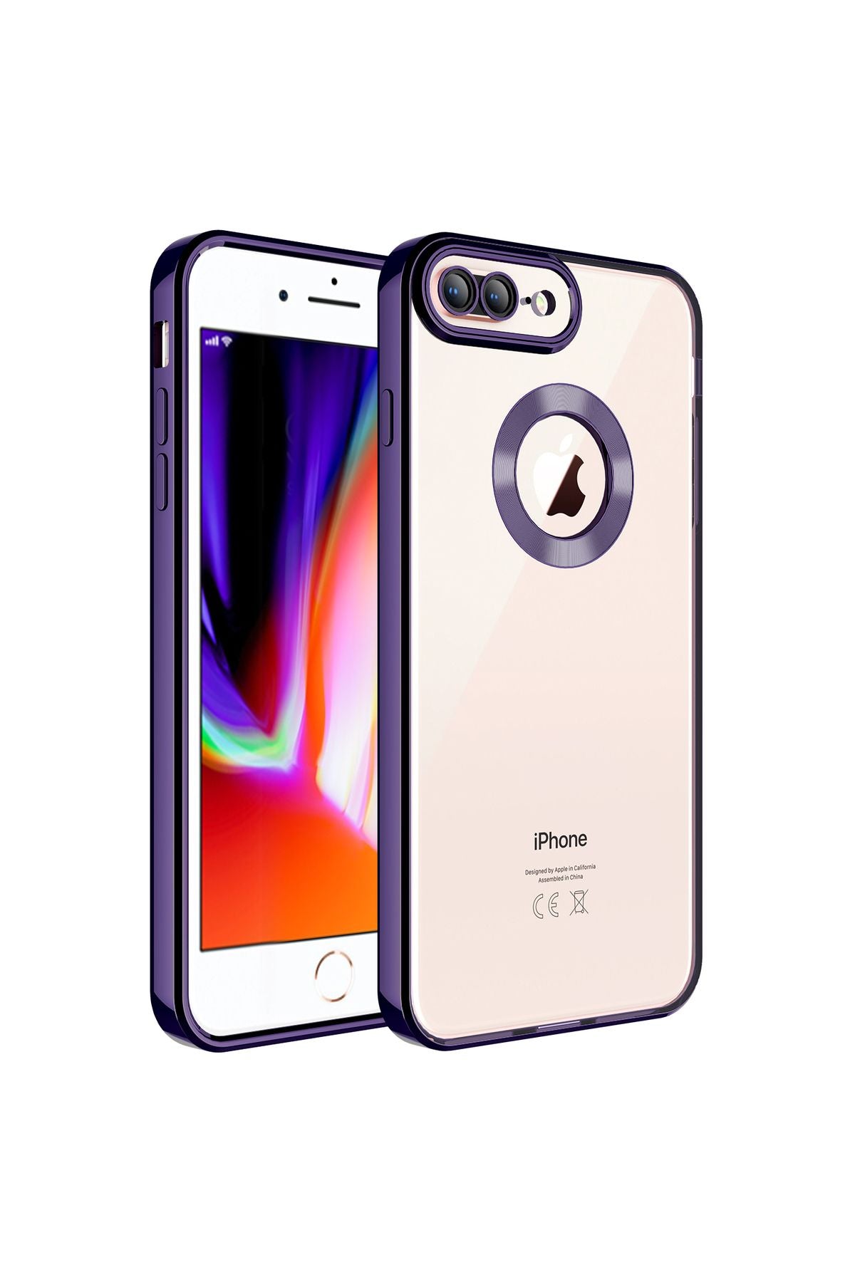 iPhone 8 Plus Kılıf Kamera Korumalı Logo Gösteren Zore Omega Kapak - Derin Mor