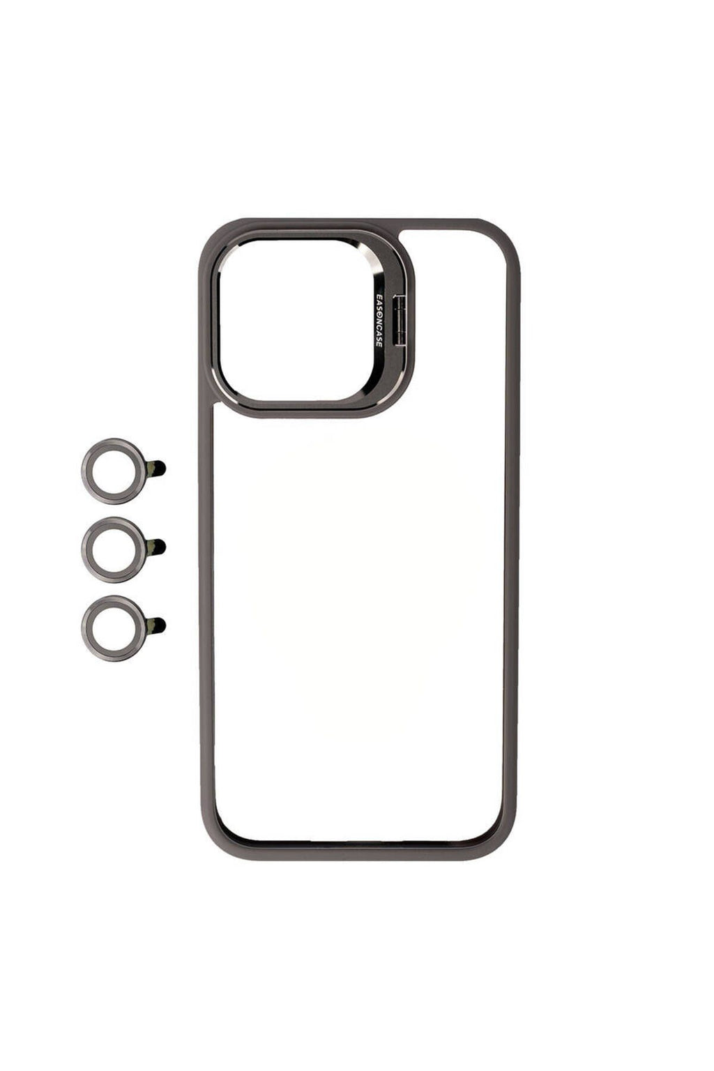 iPhone 15 Pro Uyumlu Kamera LZore Korumalı Standlı Zore Klon LNSM-li Kılıf-Gri