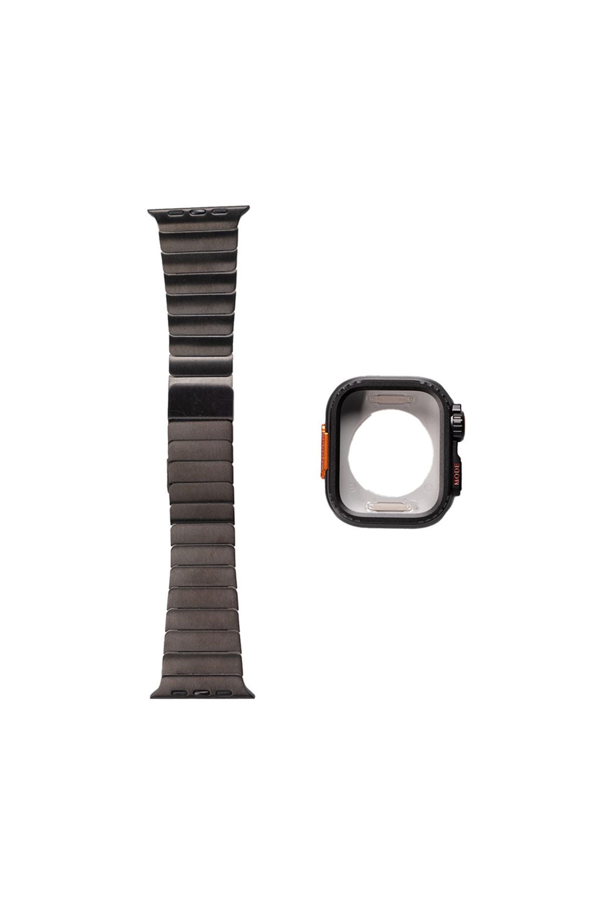 Watch Ultra 49mm Uyumlu Zore KRD-126 Sert Kasa Koruyuculu Metal Kordon-Gümüş