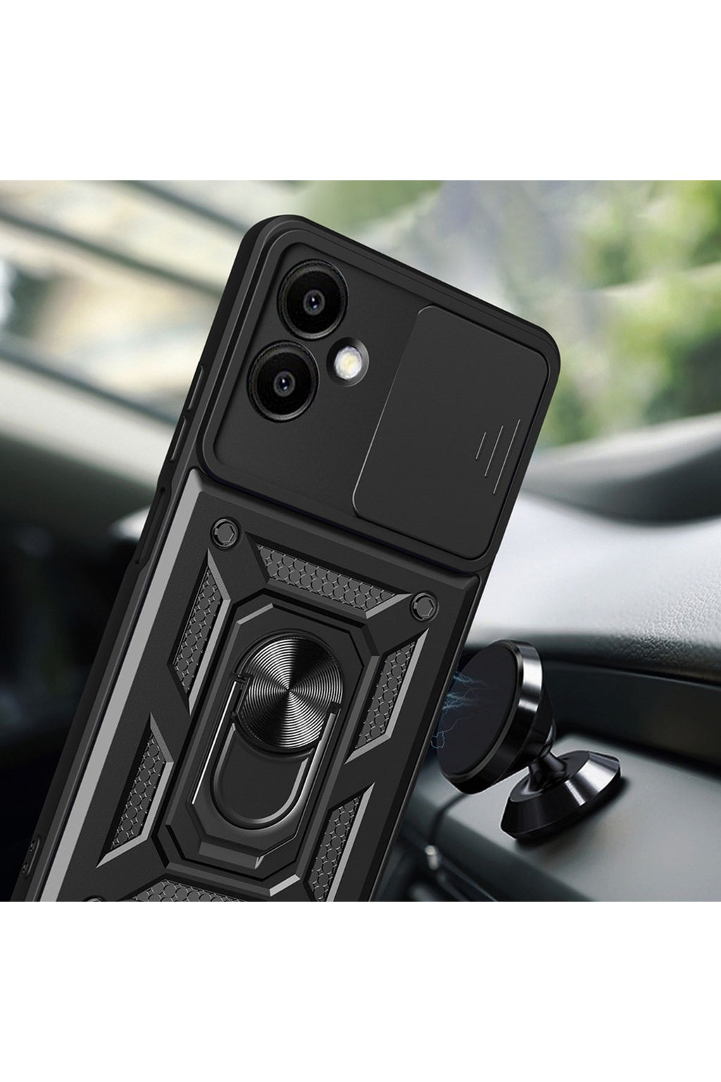 Galaxy A06 Uyumlu Magnetik Standlı Kamera Korumalı Zore Sürgülü Vega Kapak-Mavi