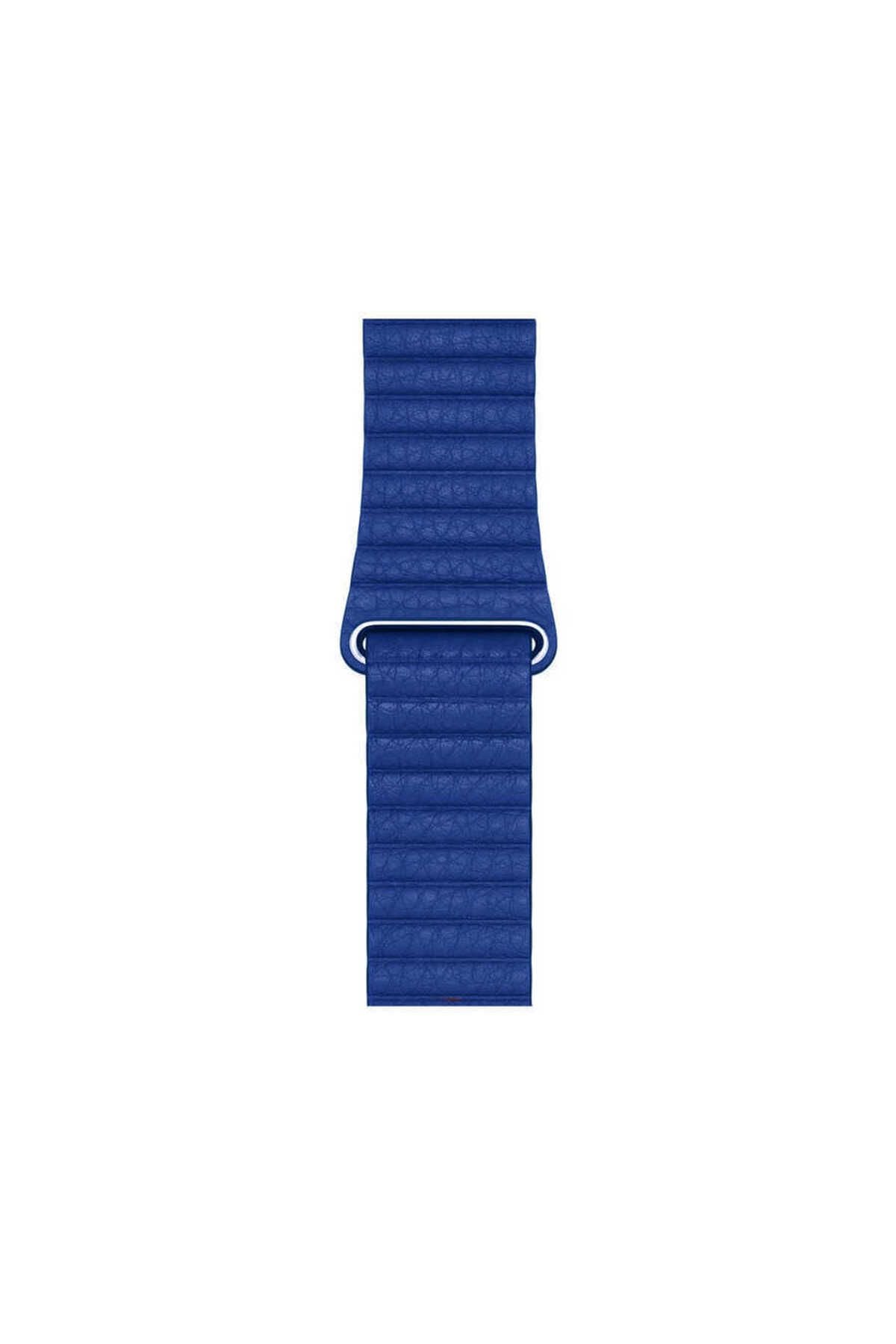 Watch Ultra 49mm Kordon Uyumlu KRD-09 Deri Lop Strap Kayış CLO- Mavi