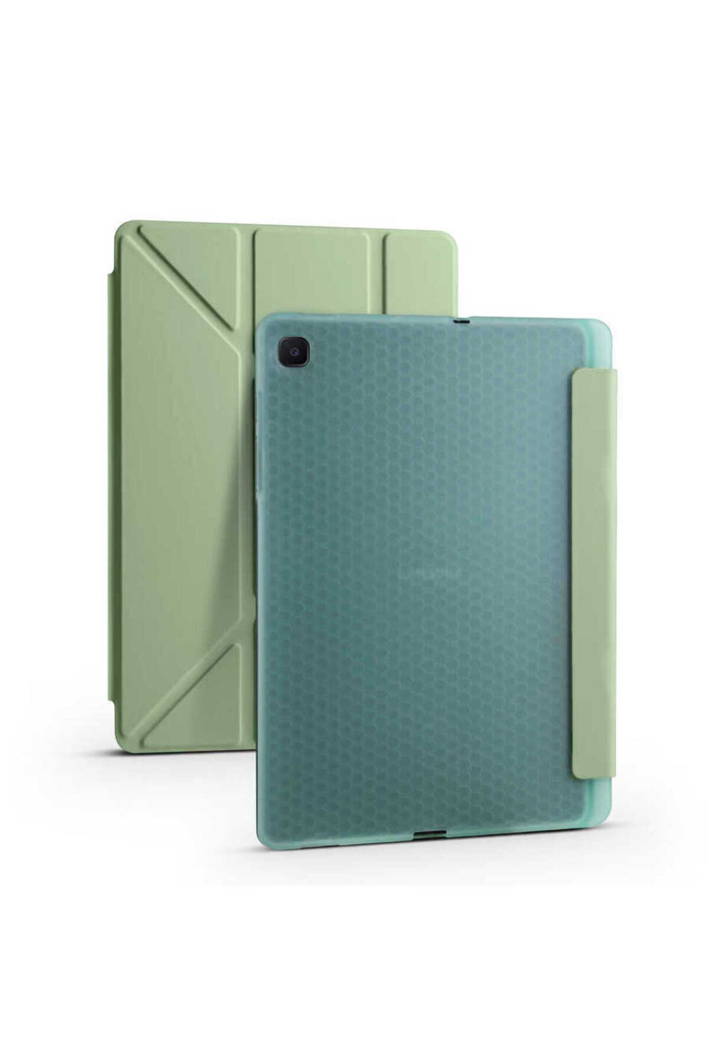 Galaxy Tab S6 Lite P610 Kılıf  Uyumlu Zore Tri Folding Kalem Bölmeli Standlı Kılıf-Açık Yeşil