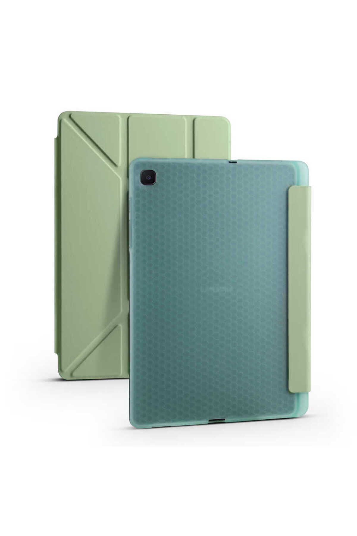 Galaxy Tab S6 Lite P610 Kılıf  Uyumlu Zore Tri Folding Kalem Bölmeli Standlı Kılıf-Açık Yeşil