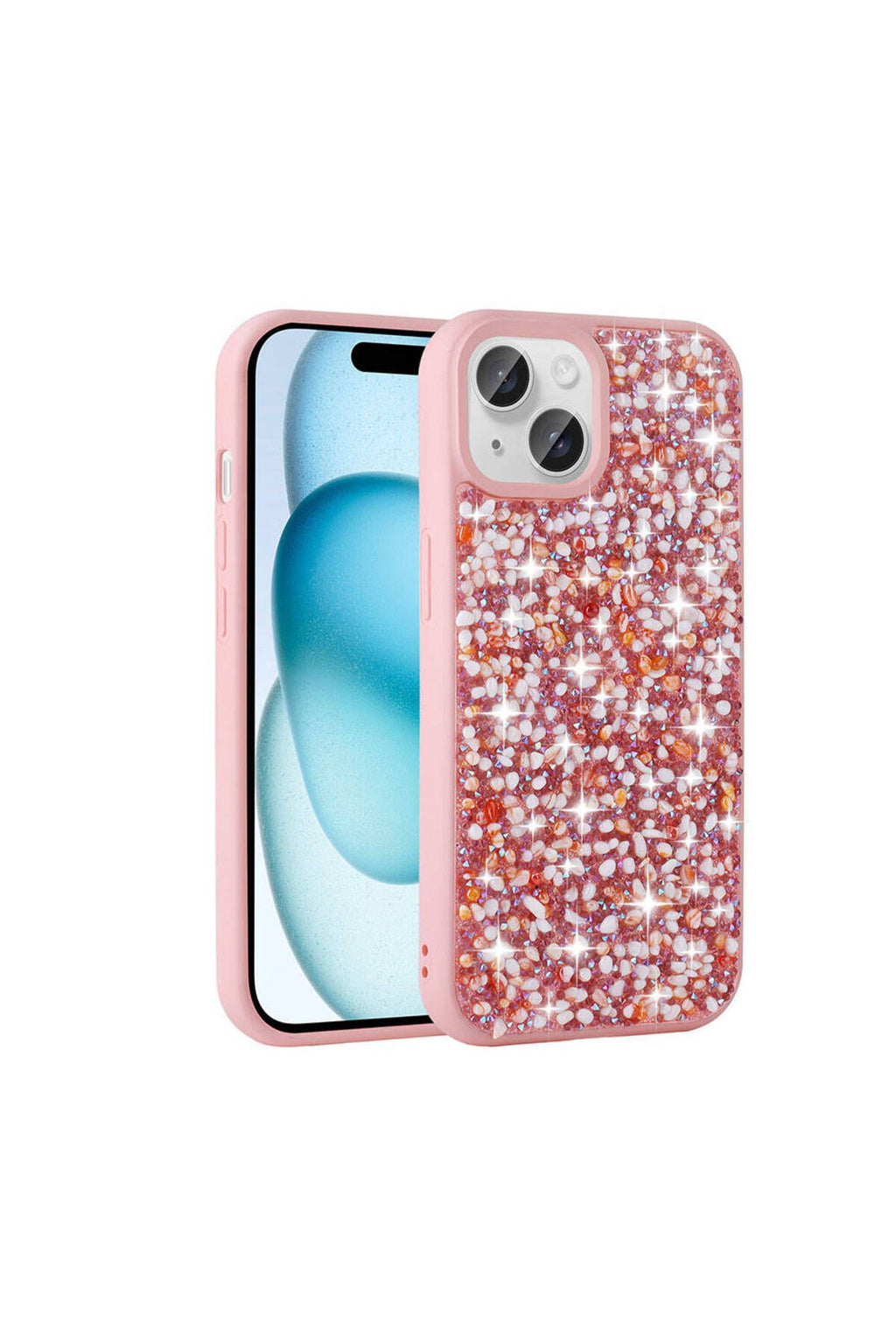 iPhone 15 Uyumlu Parlak Taşlı Tasarım CSM Zore Linea Kılıf-Pembe
