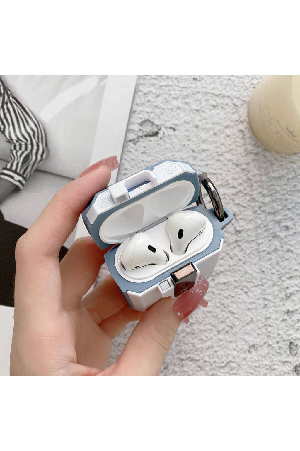 Air-Pods Zore Airbag uyumlu  35 Darbelere Karşı Dayanıklı Düğmeli Kılıf-Yeşil