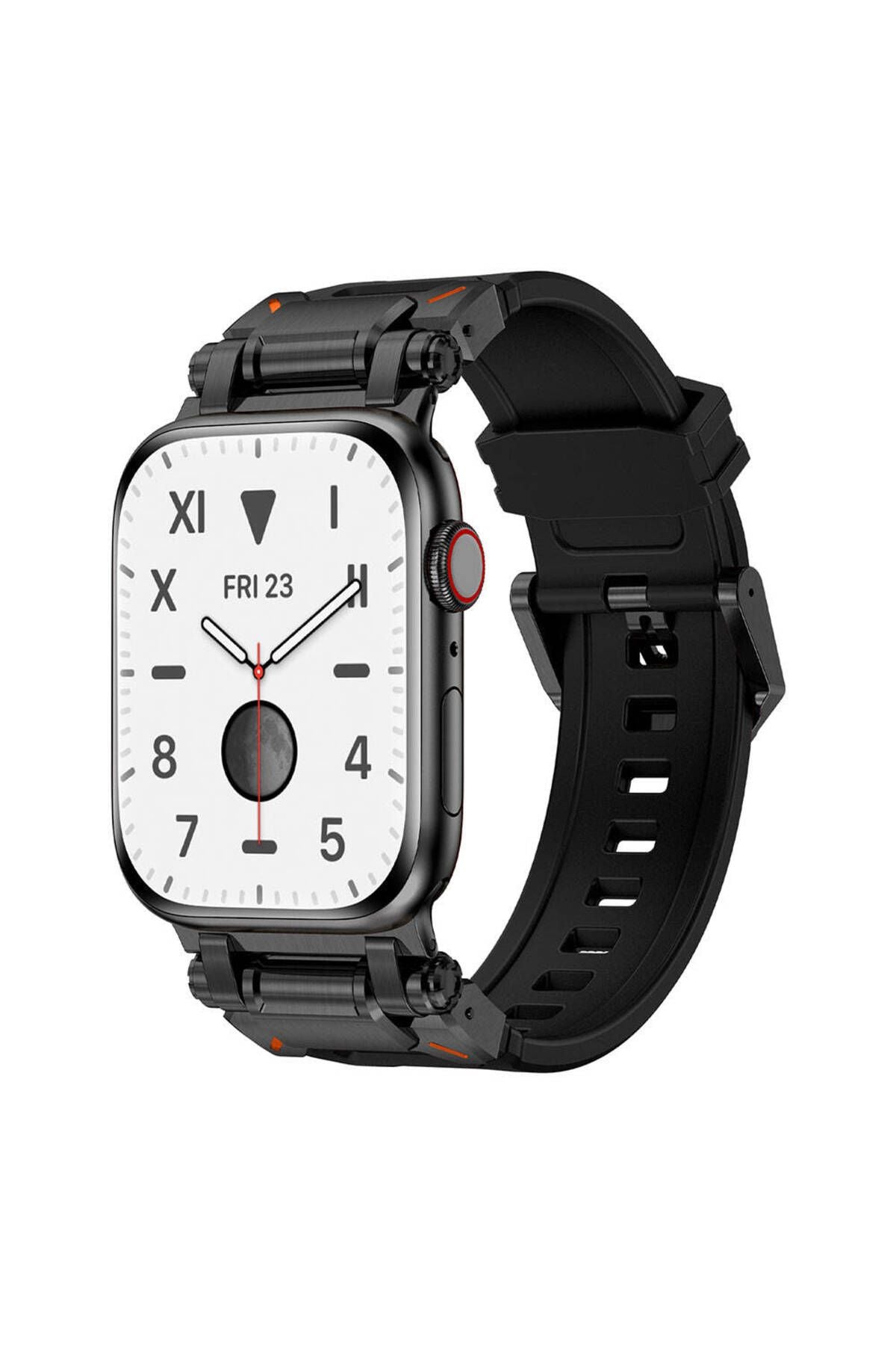 Watch 44mm CLO- KRD-101 Titanyum Metal Başlıklı Silikon Kordon-Siyah-Mavi